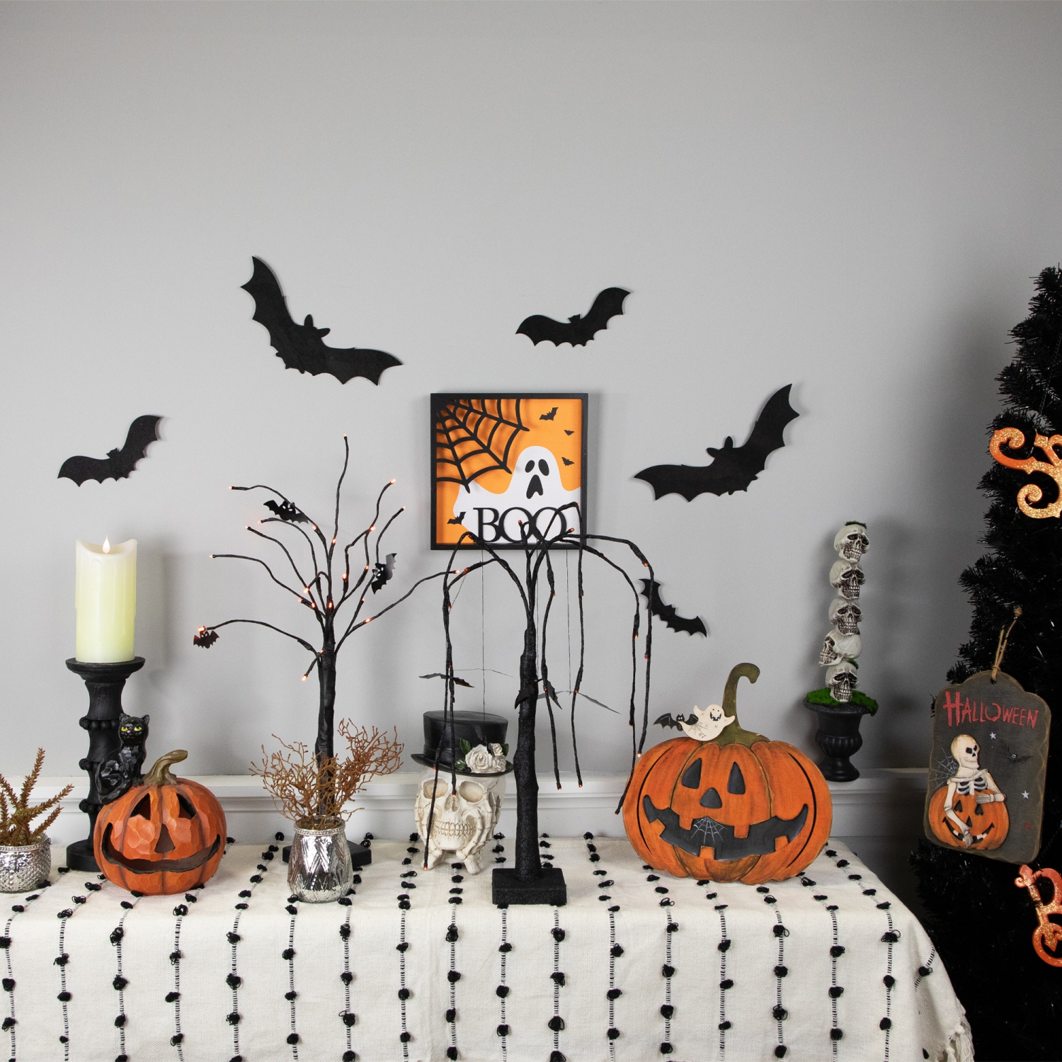 Ghost and Spider Web "Boo" Halloween Wall Sign - 9.75"
