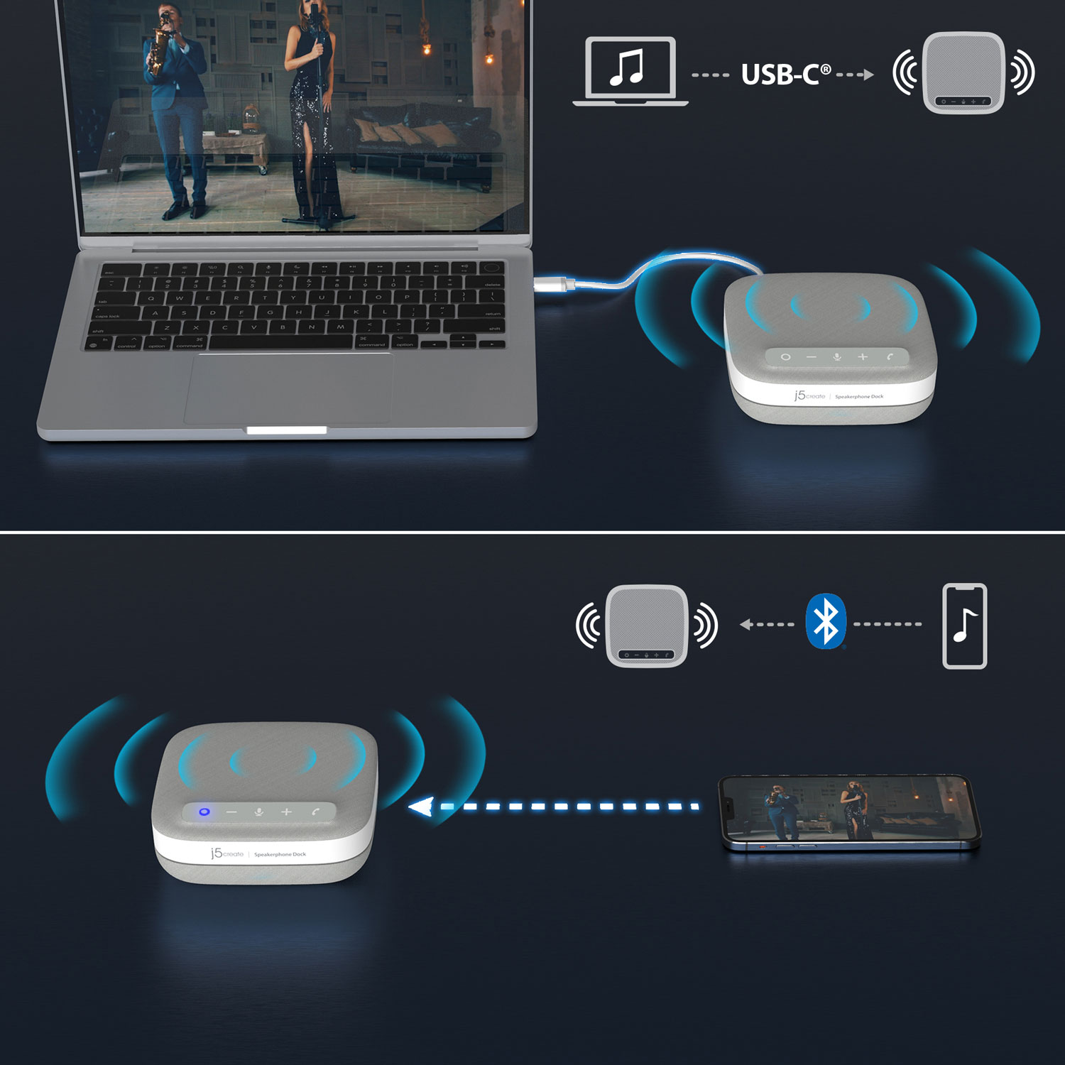 j5create USB-C 4K Speakerphone Dock - Grey/White