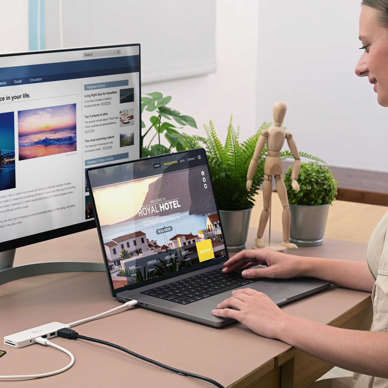 j5create Eco-Friendly USB-C Multi-Port Hub with Power Delivery - Rose