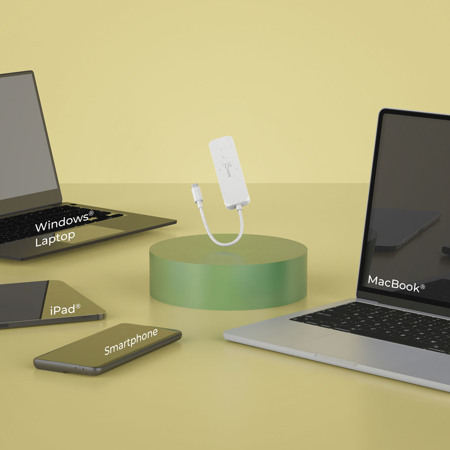 j5create USB-C to Type-C/Type-A Hub - White