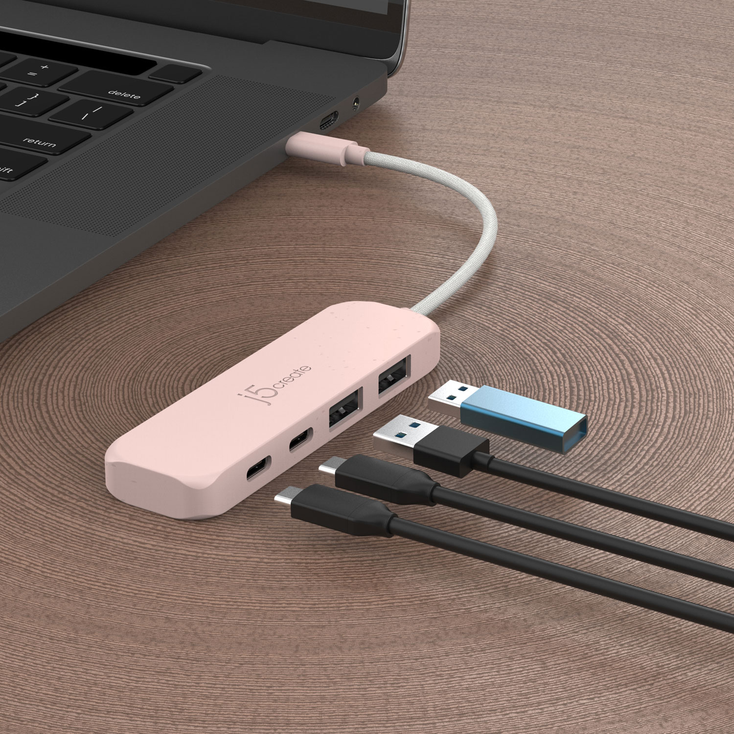 Concentrateur USB-C à type C/type A de j5create - Rose