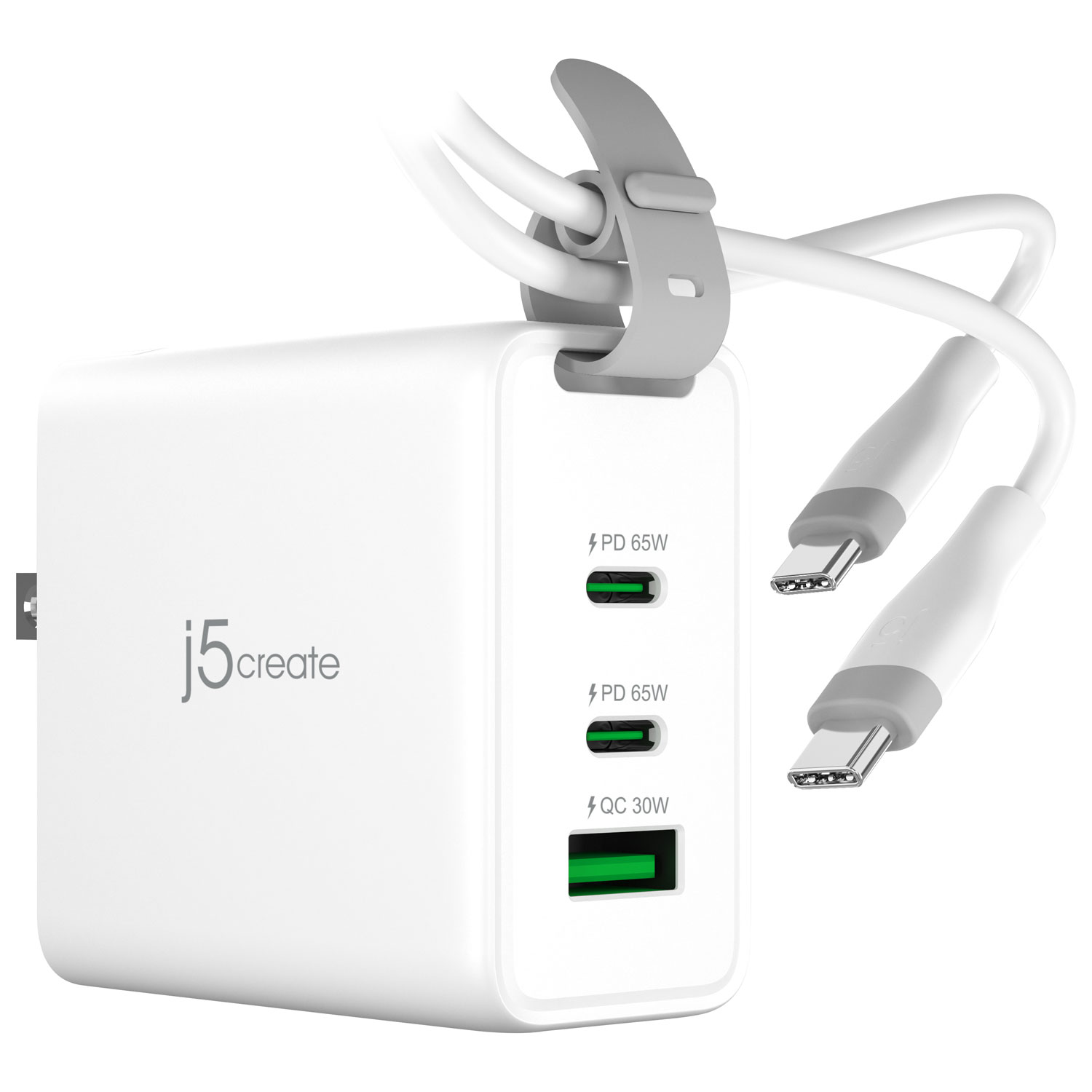 Chargeur mural à 3 ports USB-A/USB-C de 45 W Traveler de j5create - Blanc
