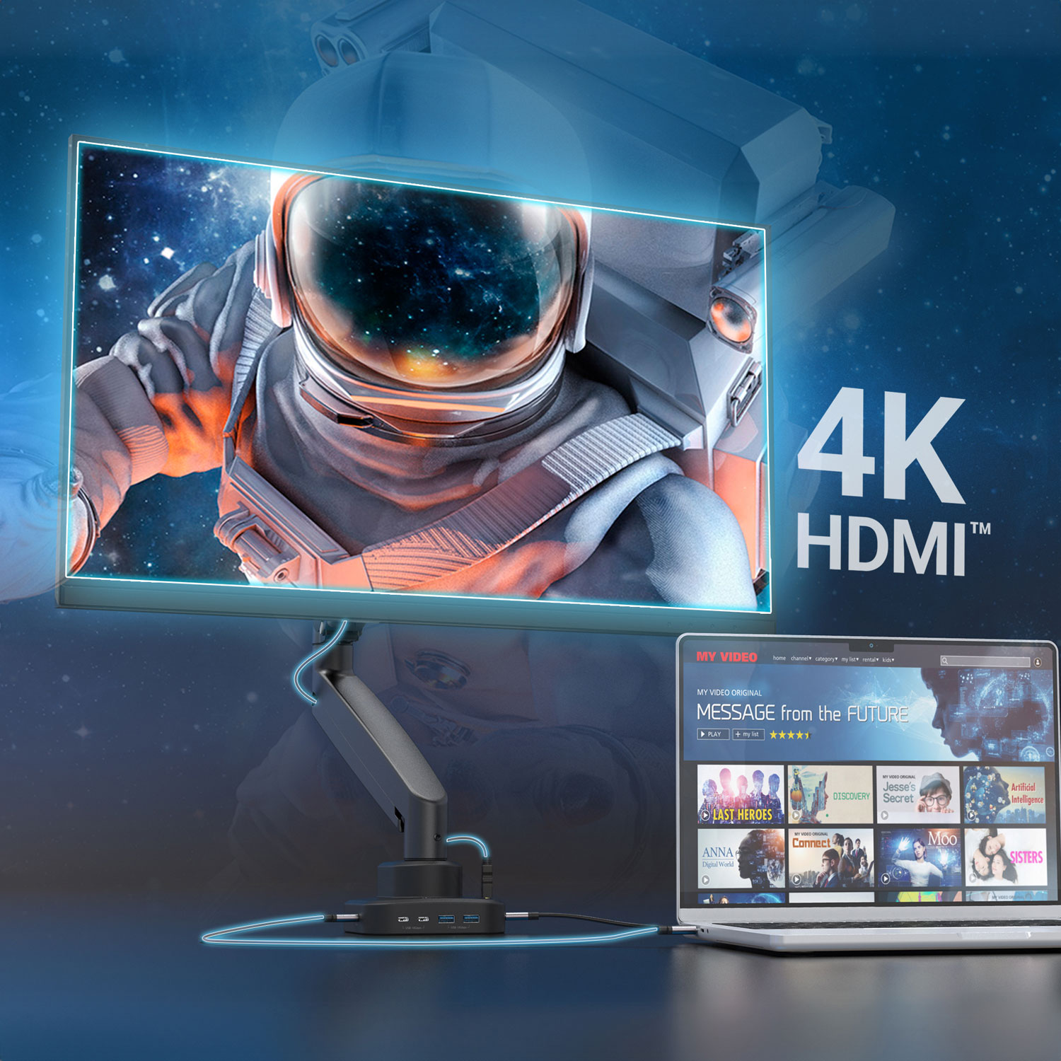 j5create Ergonomic Monitor Mount with Dock - Black