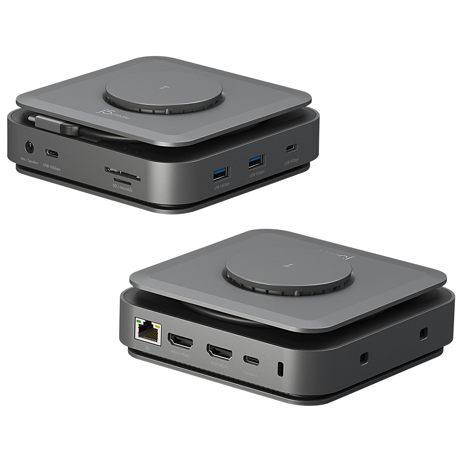 Station d'accueil double USB-C HDMI 4K de j5create - Gris cosmique