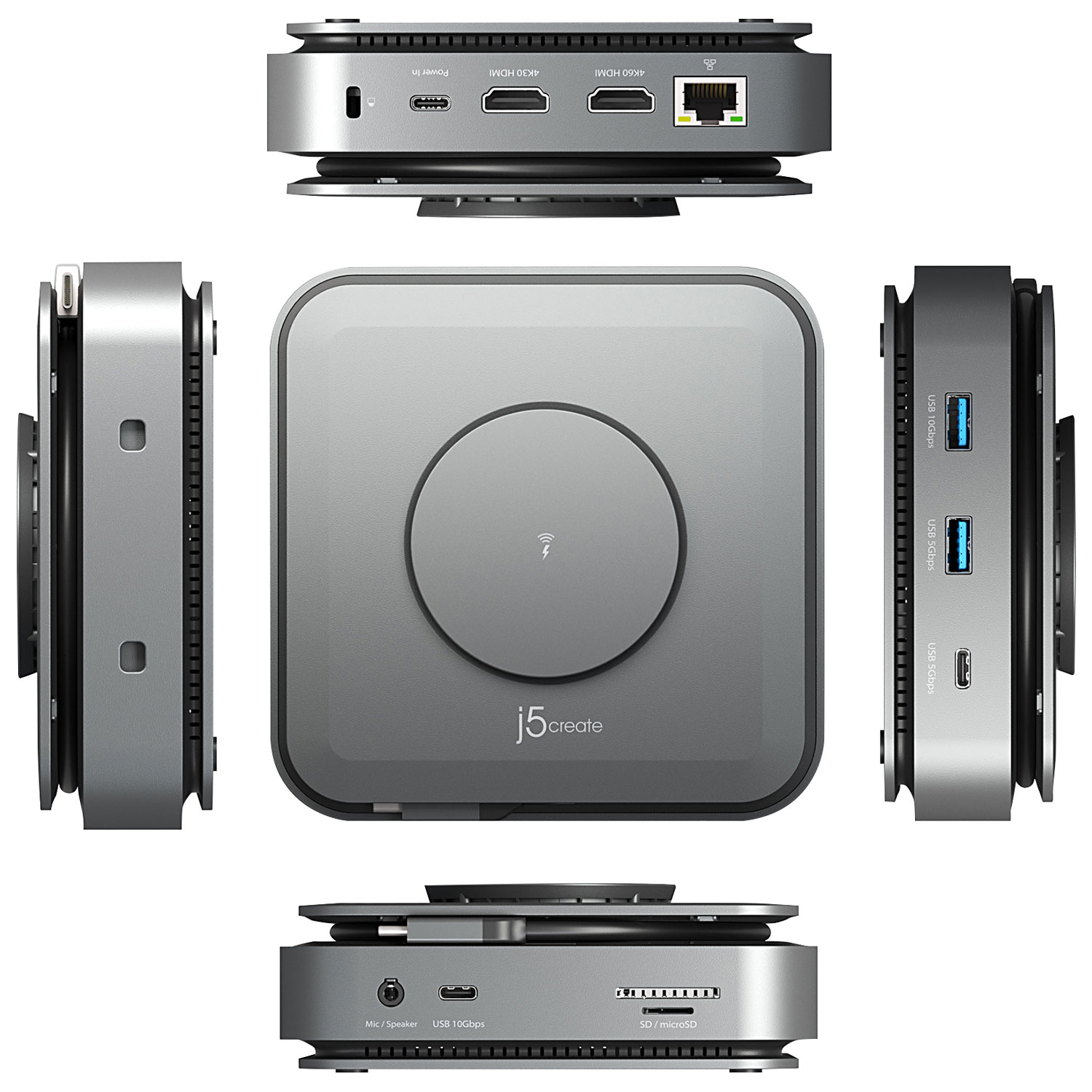 Station d'accueil double USB-C HDMI 4K de j5create - Gris cosmique