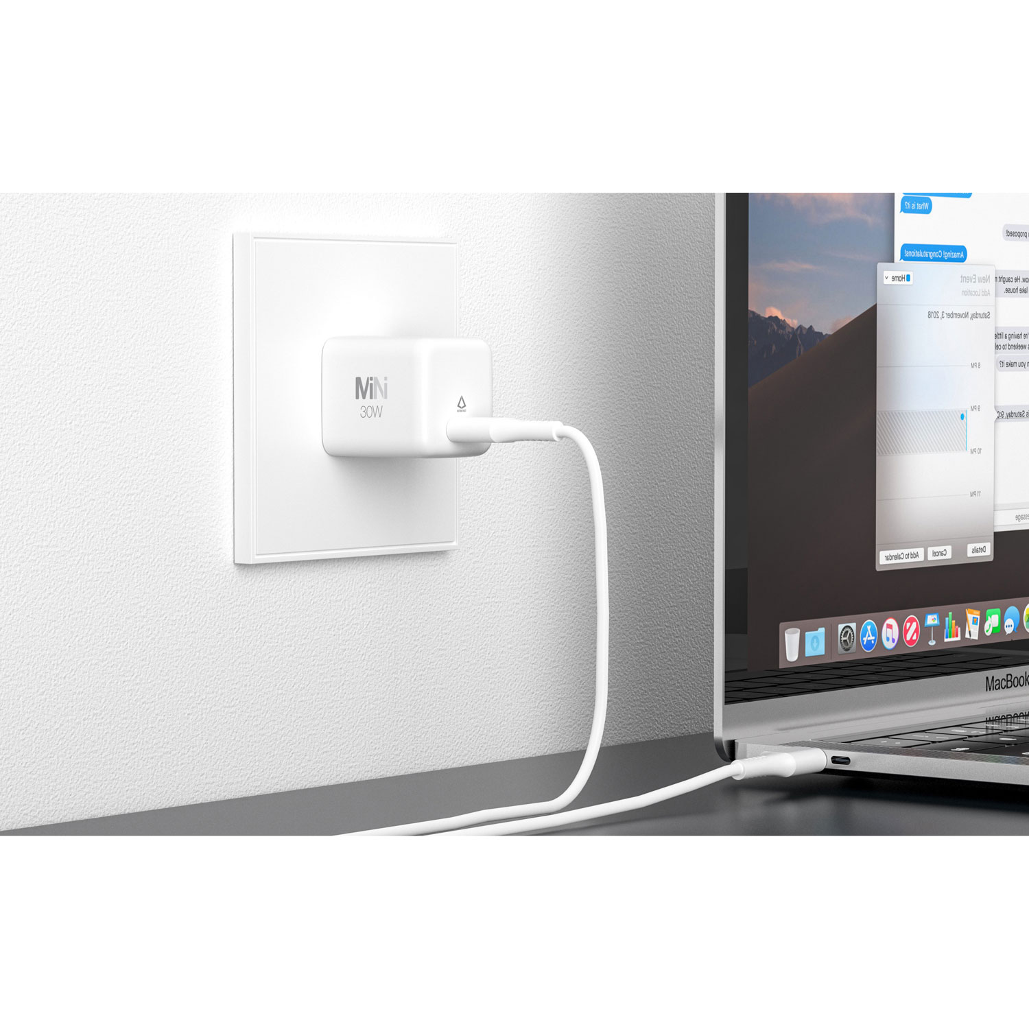 LBT 30W USB-C GaN Wall Charger with 1.5m Braided USB-C Cable - White