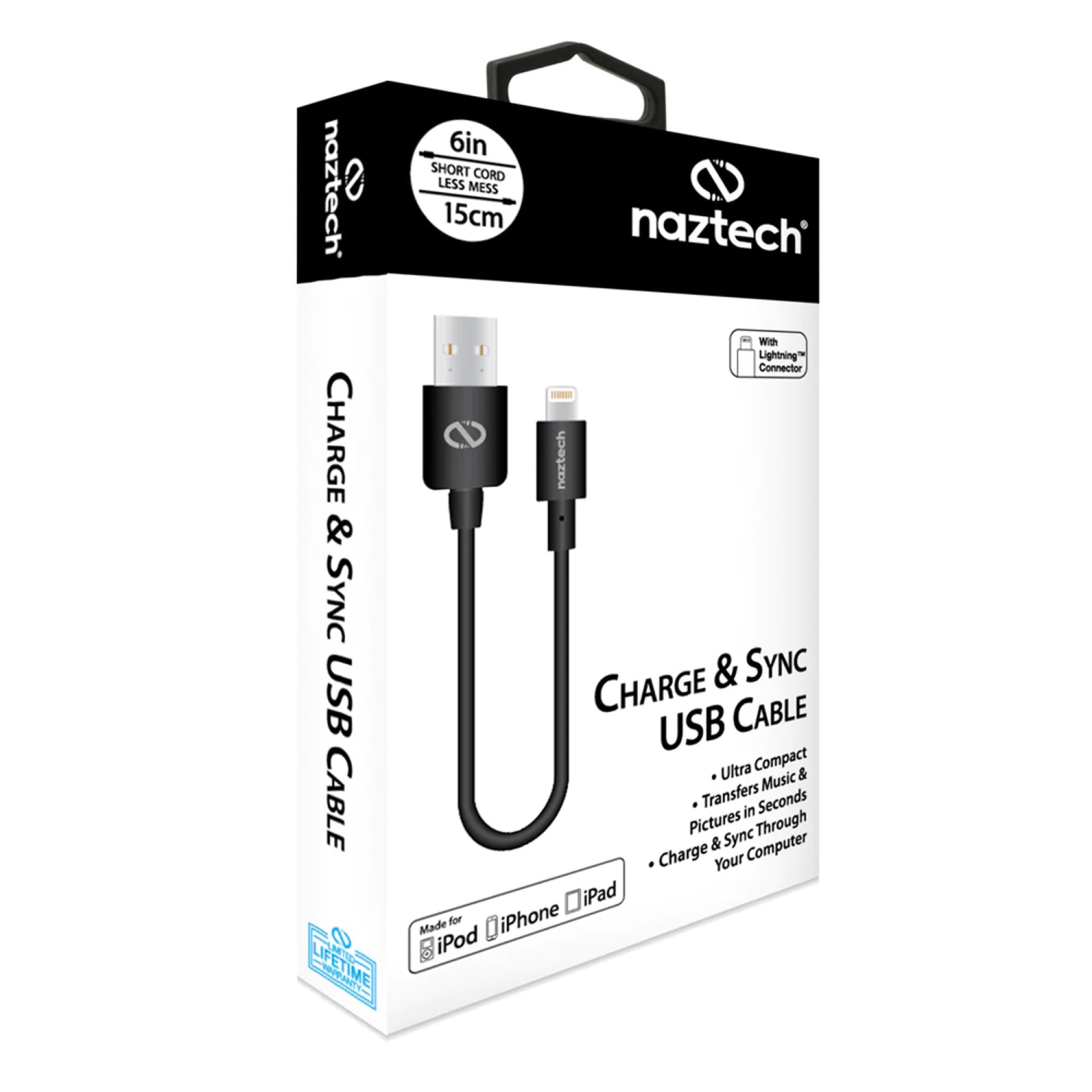 Naztech 6" USB-A to Lightning Charge and Sync Cable - Black