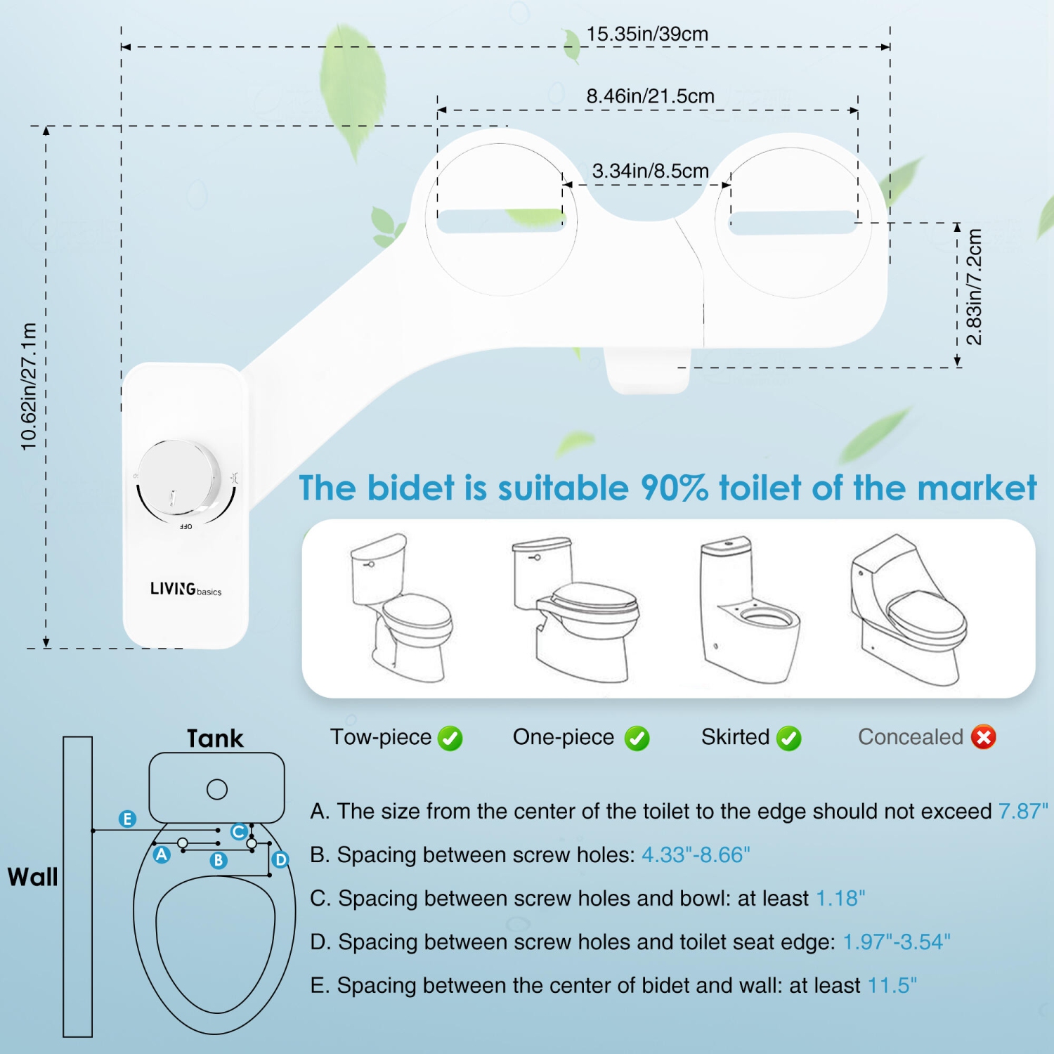 Ultra-Thin Toilet Bidet Attachment, Dual Nozzle Self Cleaning Bidet Toilet Non-Electric with Adjustable Water Pressure