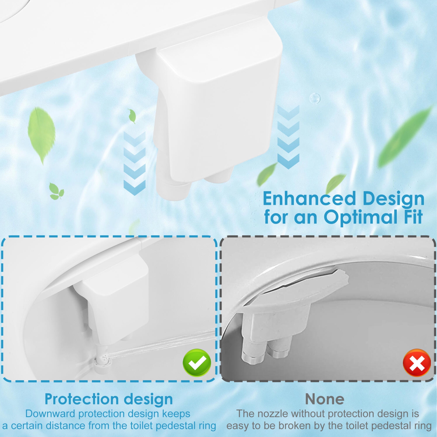 Ultra-Thin Toilet Bidet Attachment, Dual Nozzle Self Cleaning Bidet Toilet Non-Electric with Adjustable Water Pressure