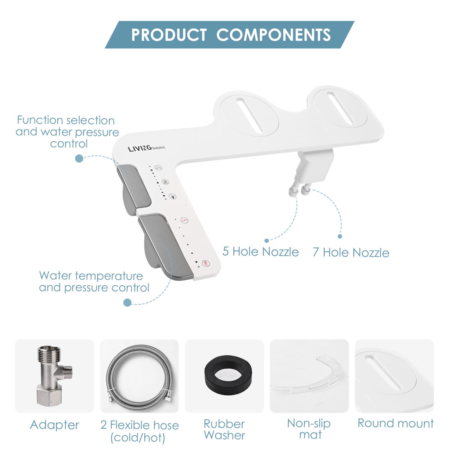 LIVINGbasics Ultra-Slim Bidet Attachment for Toilet Hot and Cold Self Cleaning Non-Electric Bidet
