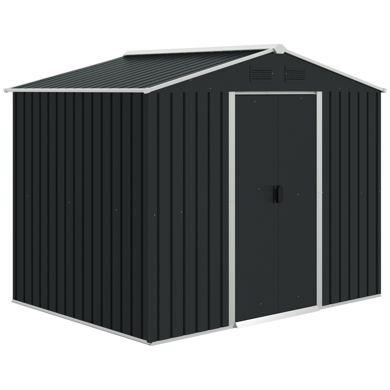 Outsunny 8' x 6' Outdoor Storage Shed, Metal Garden Tool Storage House with Lockable Sliding Doors and Vents for Backyard Patio Lawn, Charcoal Grey