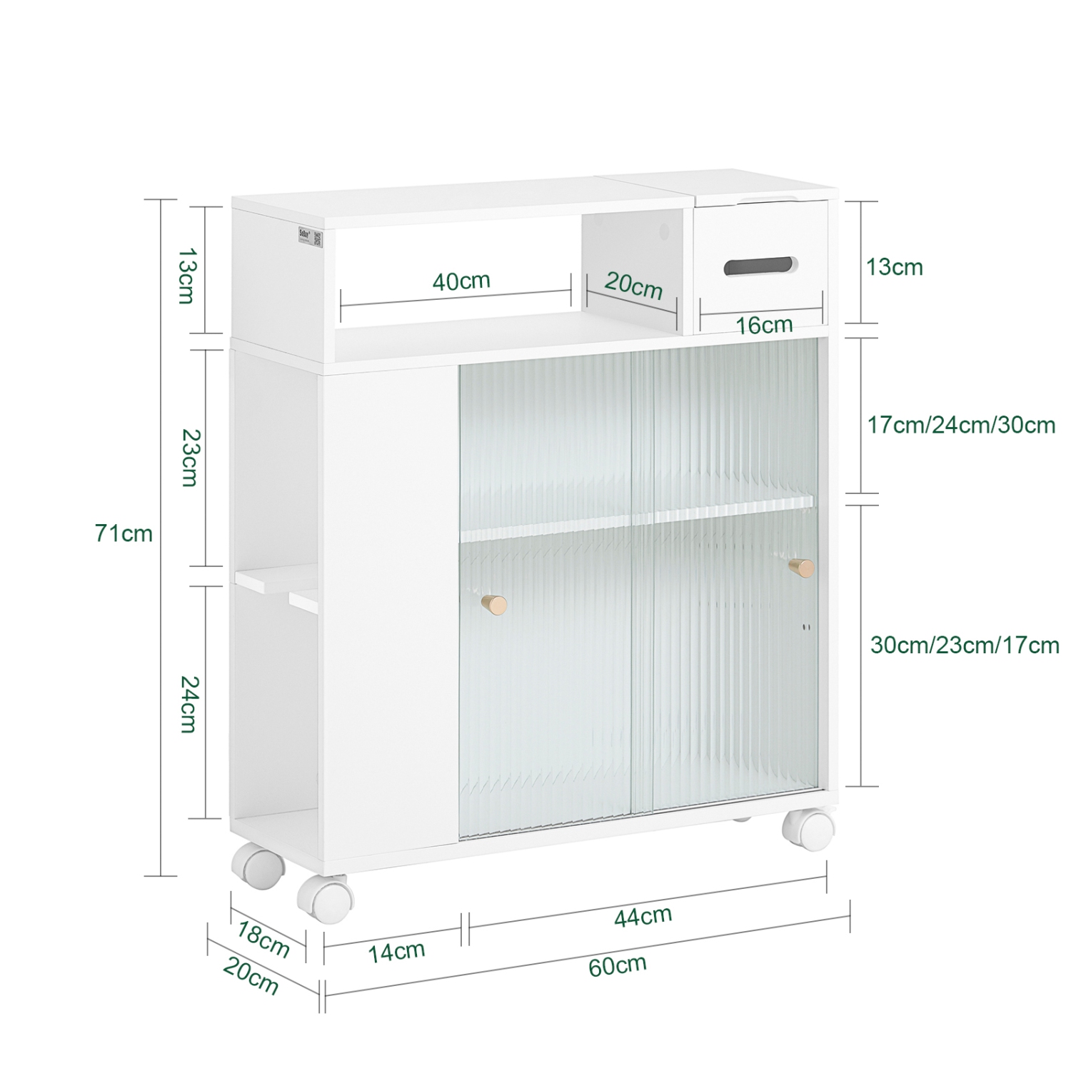 SoBuy BZR117-W, Bathroom Cabinet Storage Cabinet with 2 Sliding Glass Doors, Bathroom Toilet Paper Roll Holder On Wheels