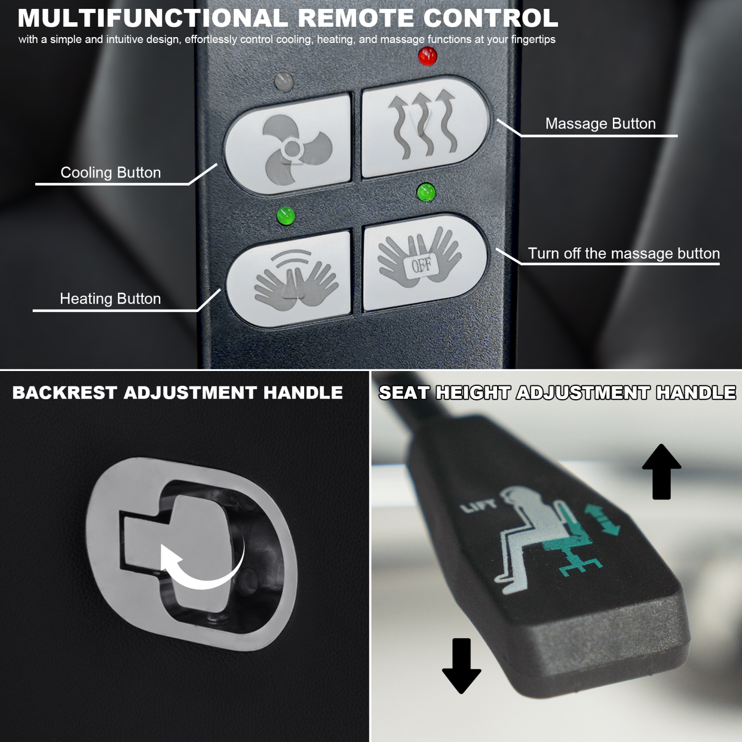 Fauteuil de direction inclinable et chauffant Kinnls Cameron en cuir véritable, repose-pieds rétractable et appuie-tête réglable