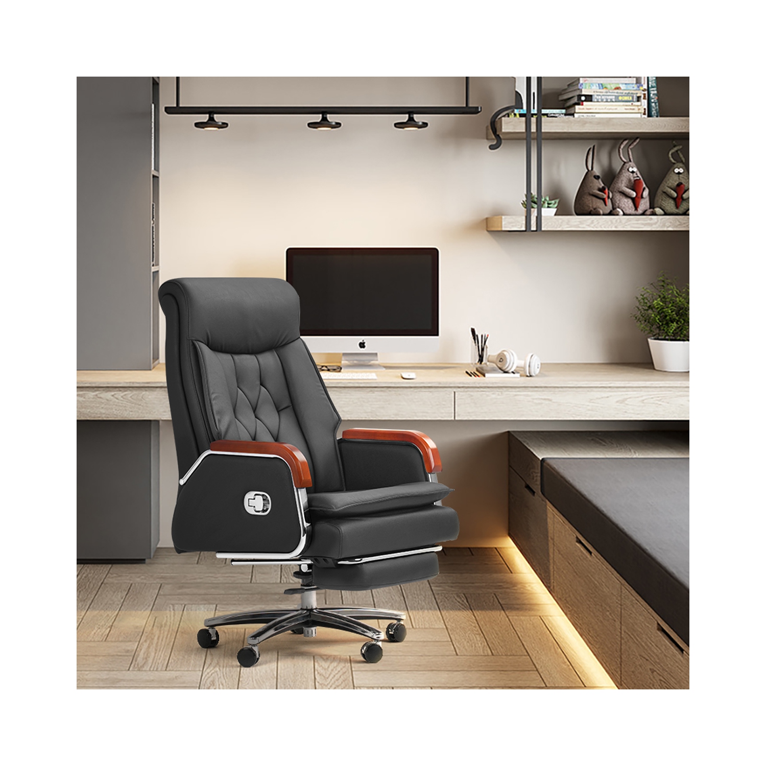 Fauteuil de direction inclinable et chauffant Kinnls Cameron en cuir véritable, repose-pieds rétractable et appuie-tête réglable