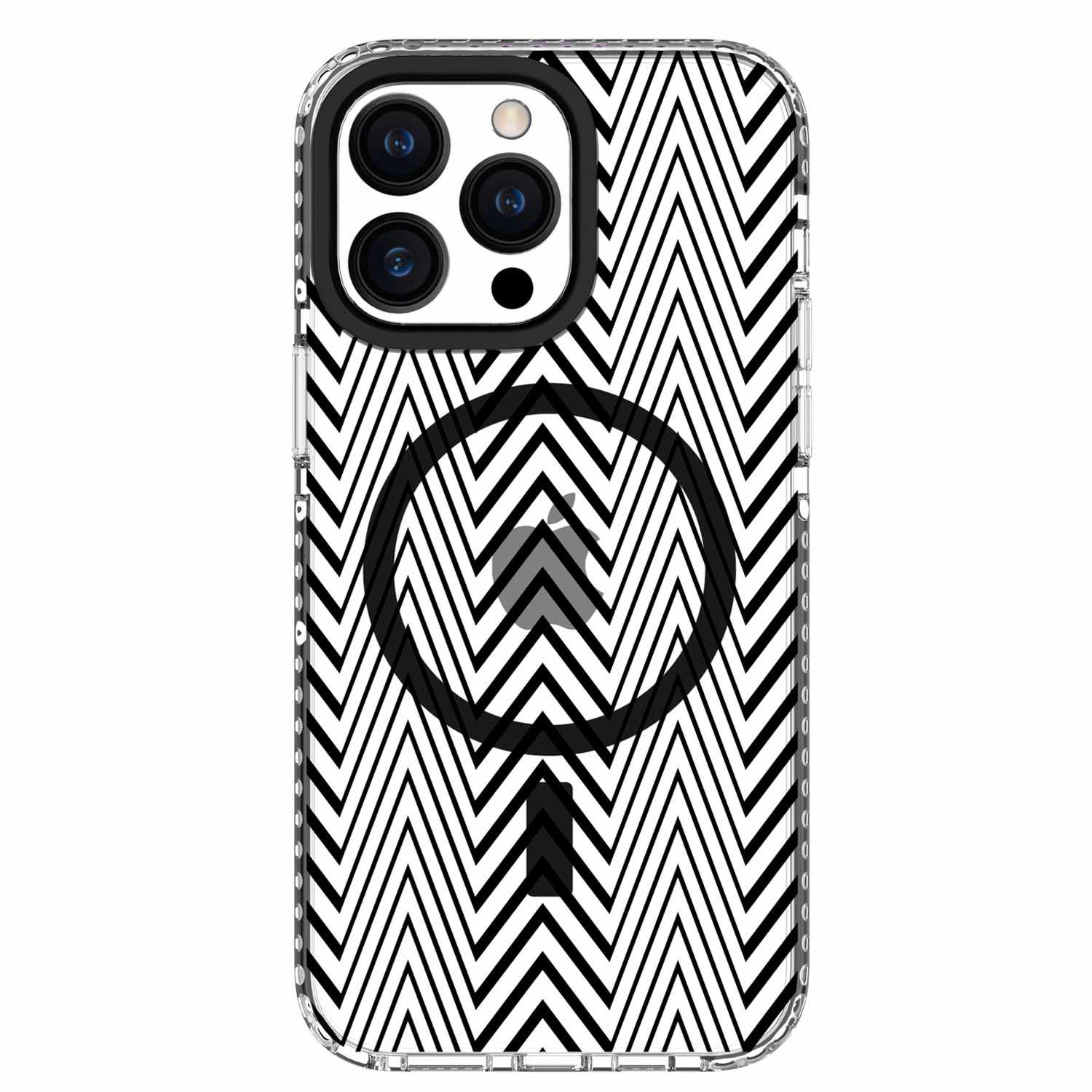 Blu Element Chromatic Print Case Compatible with MagSafe | iPhone 15 Pro | Black Warped Lines | Impact-Resistant TPU Edges | 360-Degree Protection | 6ft Drop Test