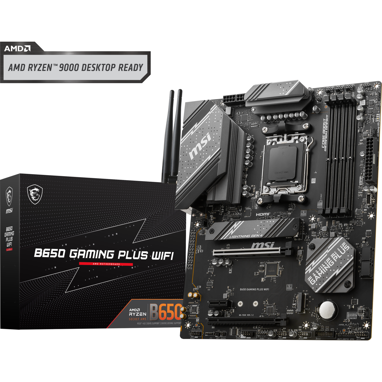 MSI PRO B650 Gaming Plus WIFI Pro Series Motherboard (Supports AMD Ryzen CPU, Socket AM5, DDR5, PCIe 4.0, M.2, 2.5G LAN, USB 3.2, WIFI 6E, ATX)