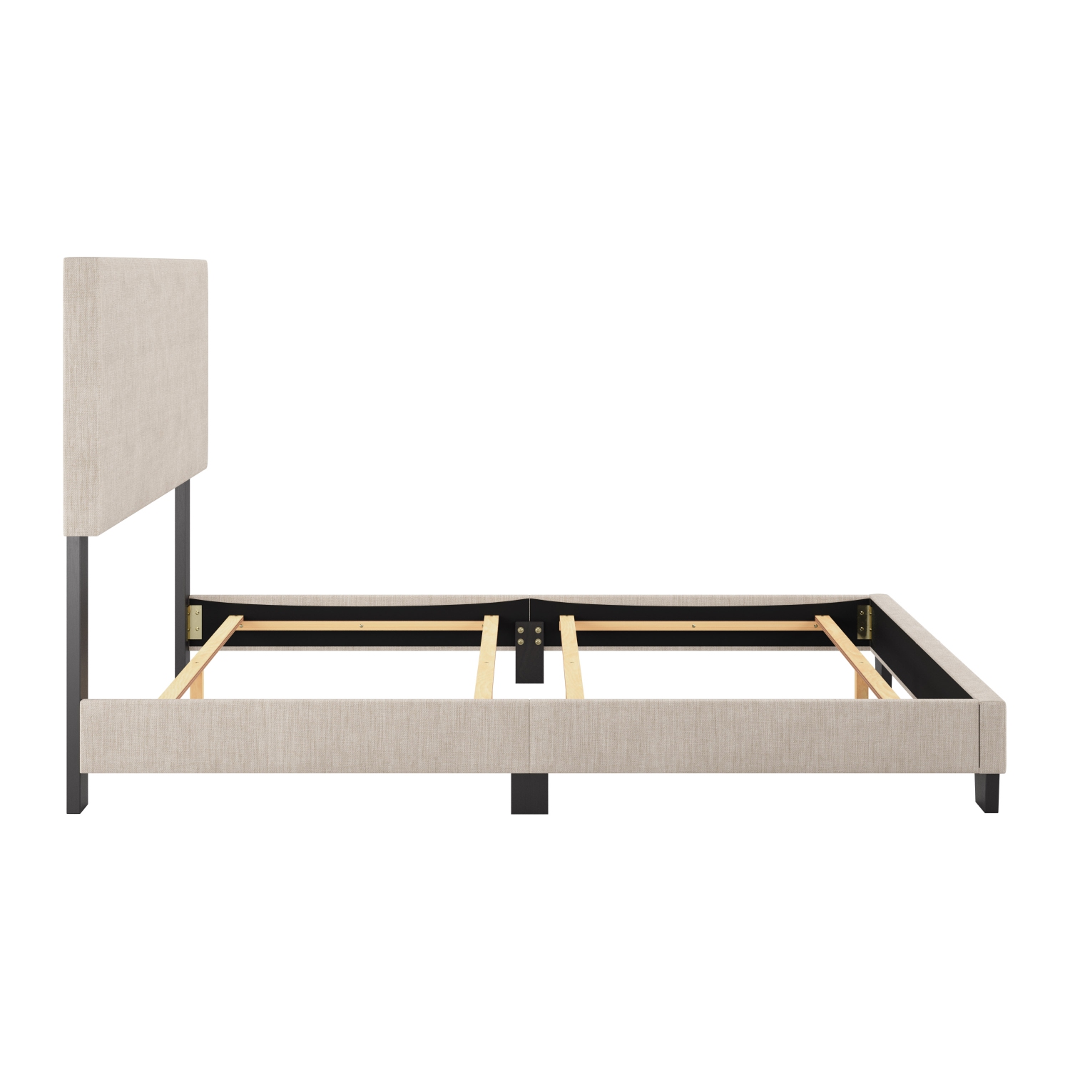 CorLiving Celeste Upholstered Fabric Double Bed Frame with Wood slats in Beige