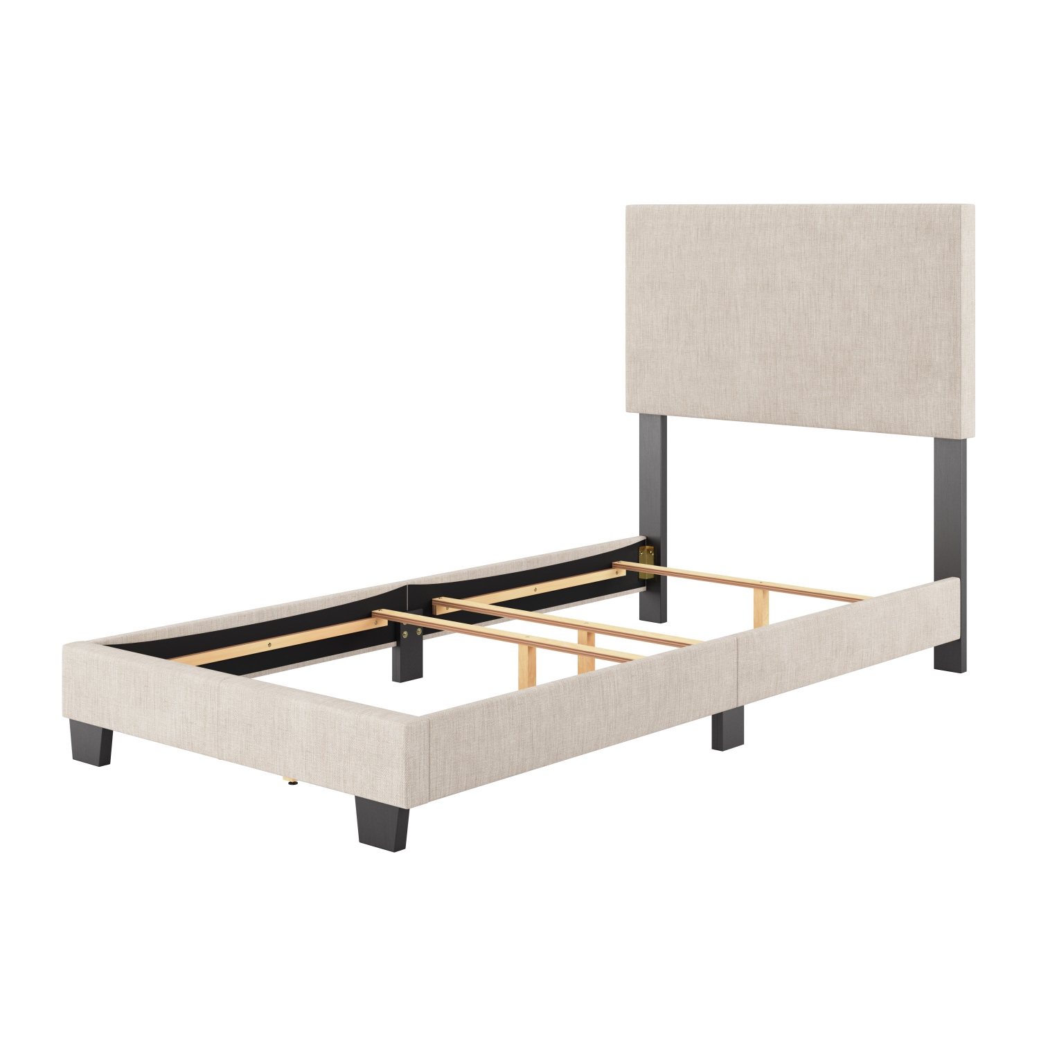 CorLiving Celeste Upholstered Fabric Single Bed Frame with Wood slats in Beige