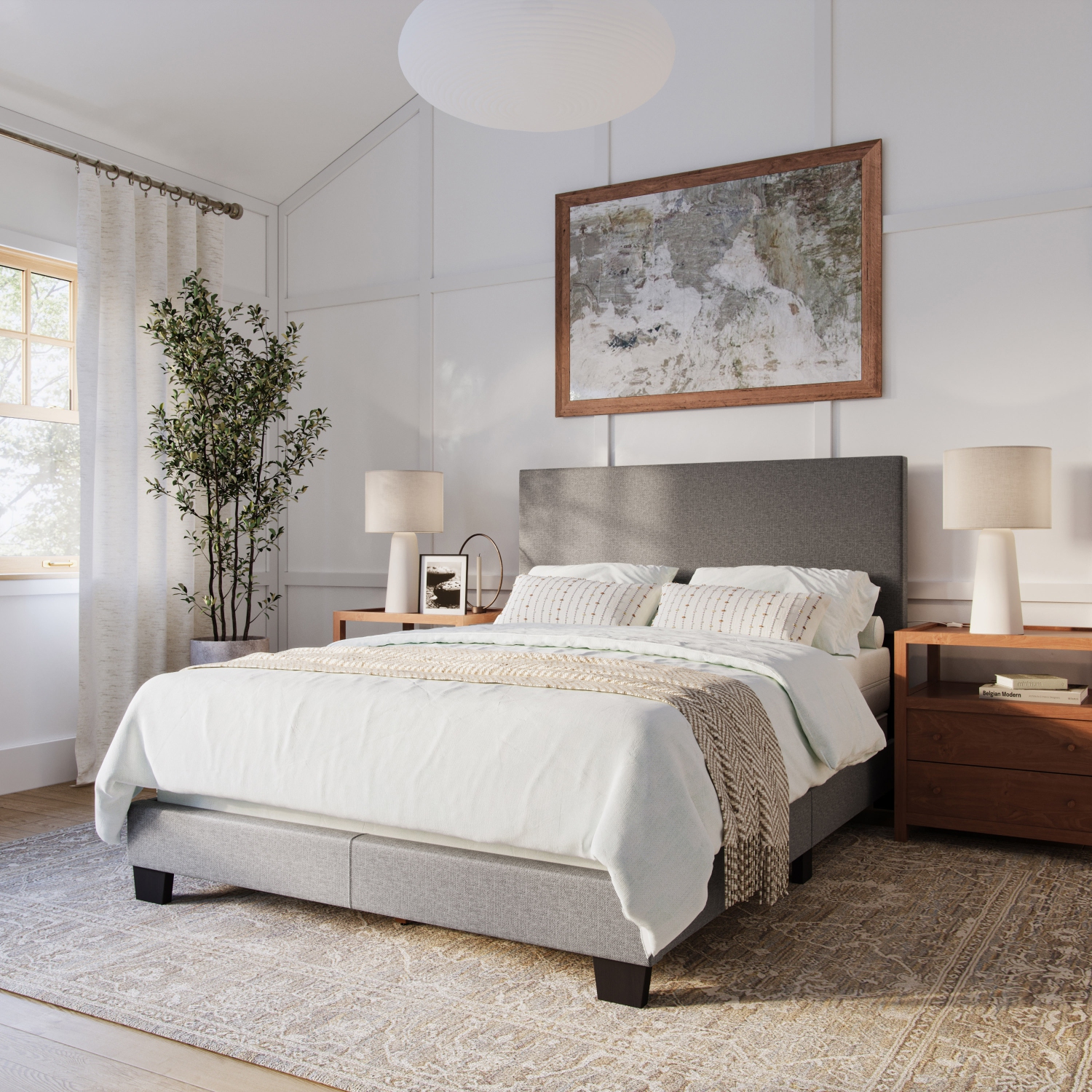 Cadre de lit rembourré moderne Celeste de CorLiving pour lit double avec tête de lit, bleu