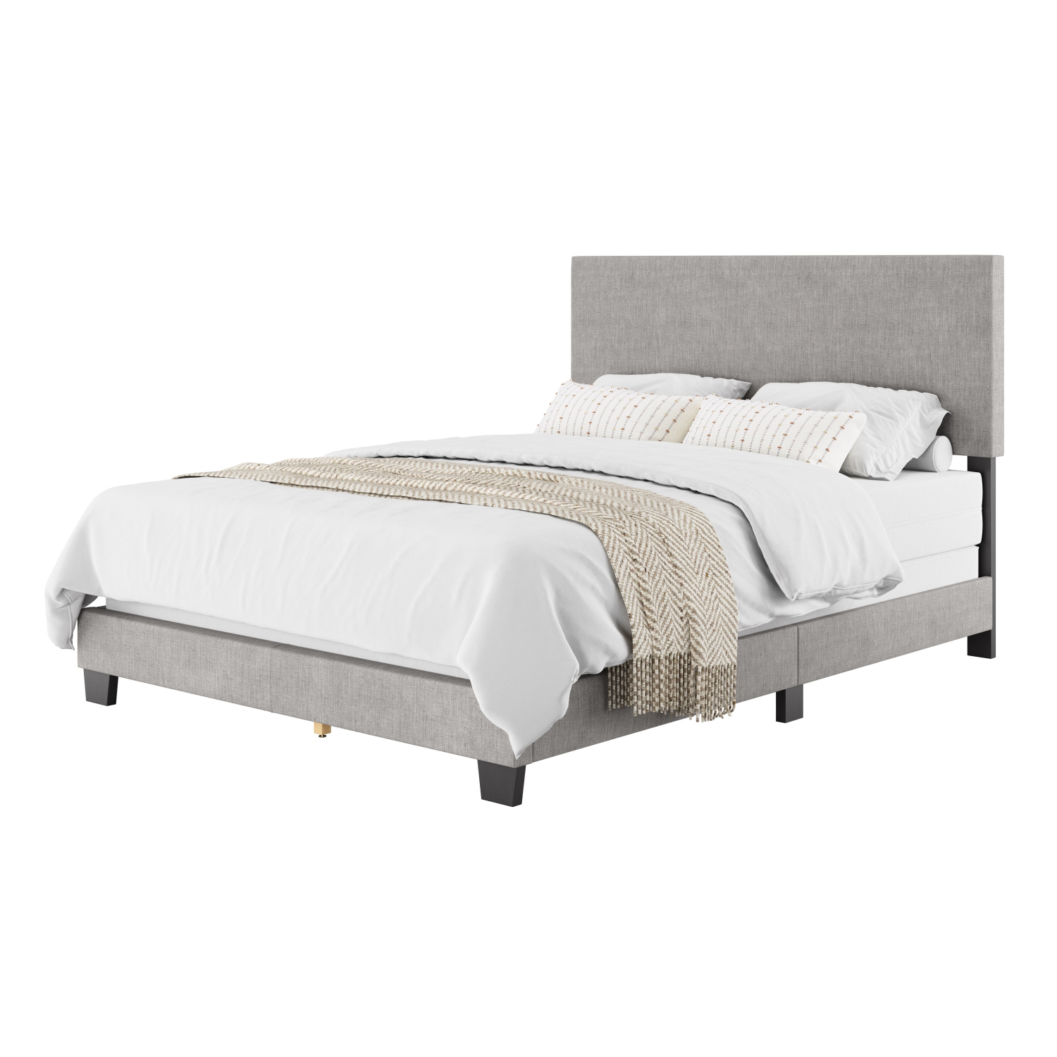 CorLiving Celeste Modern Upholstered Queen Bed Frame with Headboard, Light Grey