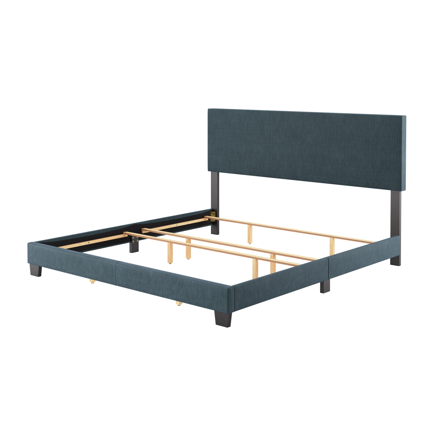 CorLiving Celeste Modern Upholstered King Bed Frame with Headboard, Blue