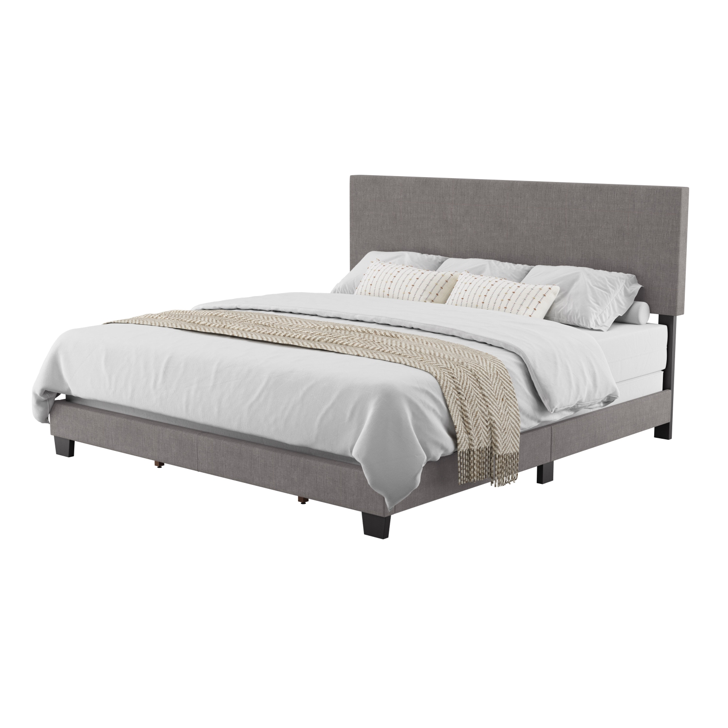 CorLiving Celeste Modern Upholstered King Bed Frame with Headboard, Dark Grey