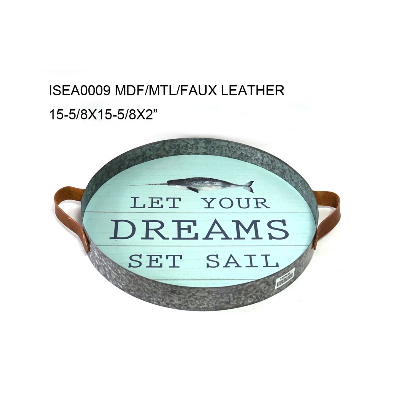 Set of 2 Blue and Brown Round Dreams Decorative Trays 15.5"