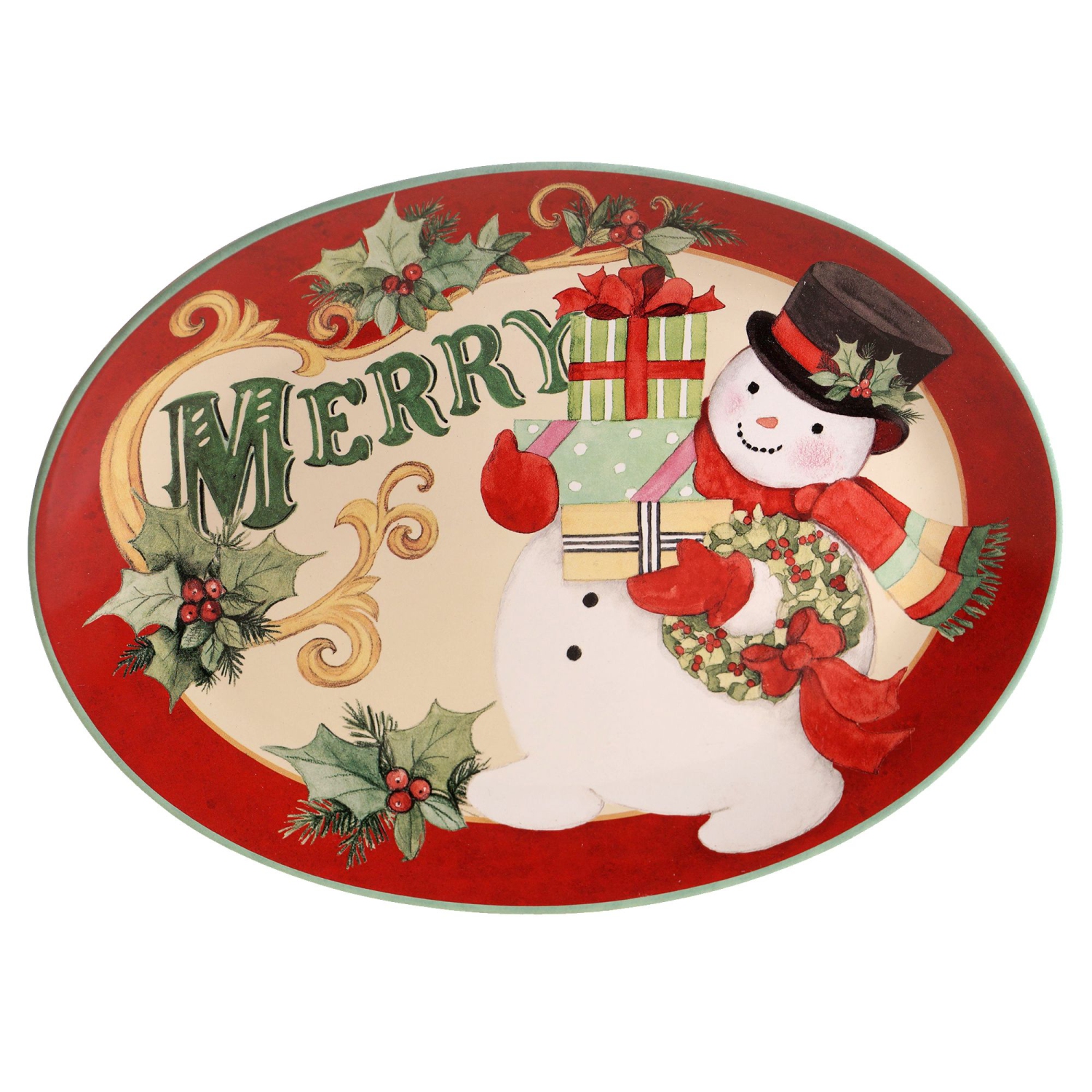 16" Merry Christmas Oval Serving Platter