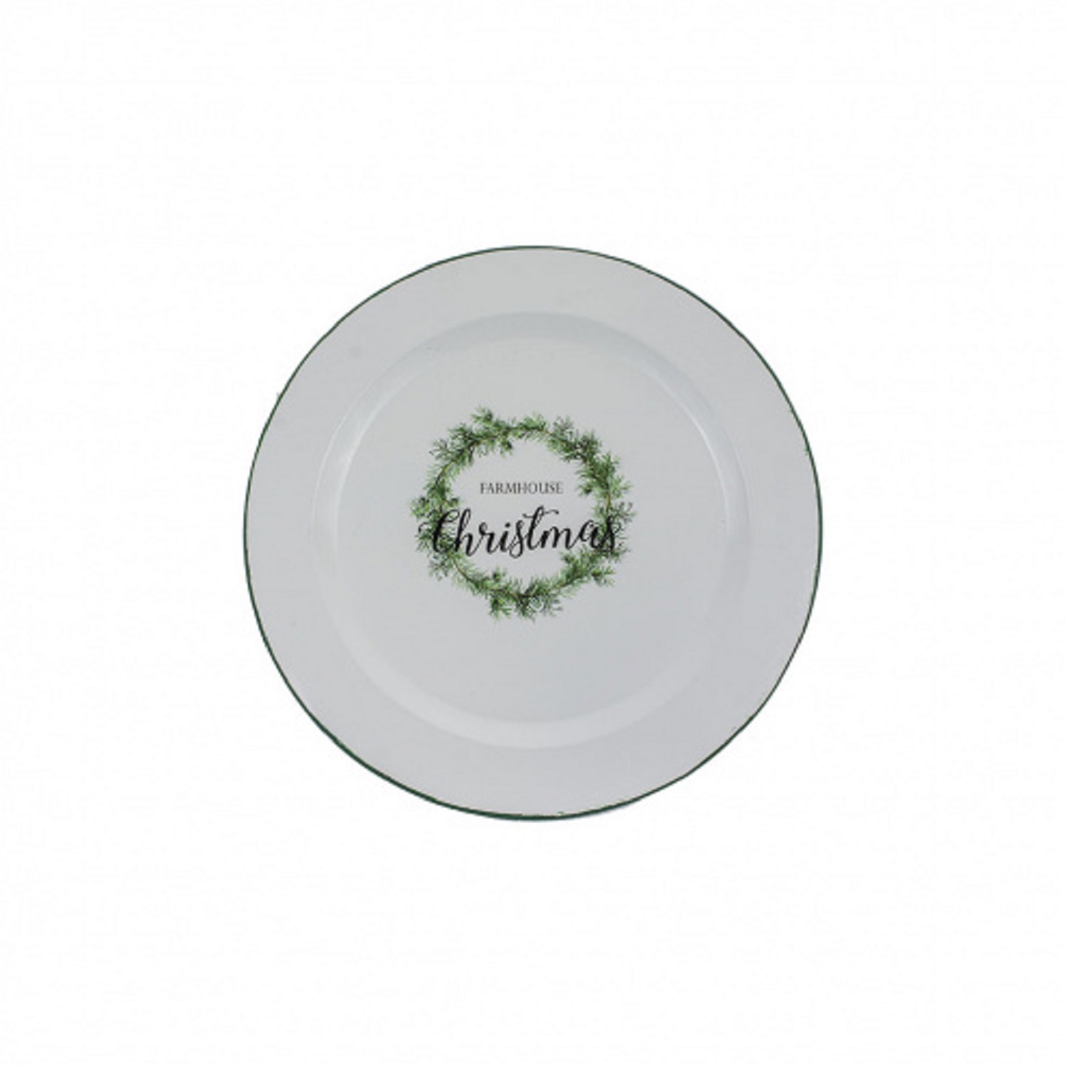 Assiette ronde de Noël champêtre blanche et verte de 11 po - moyen