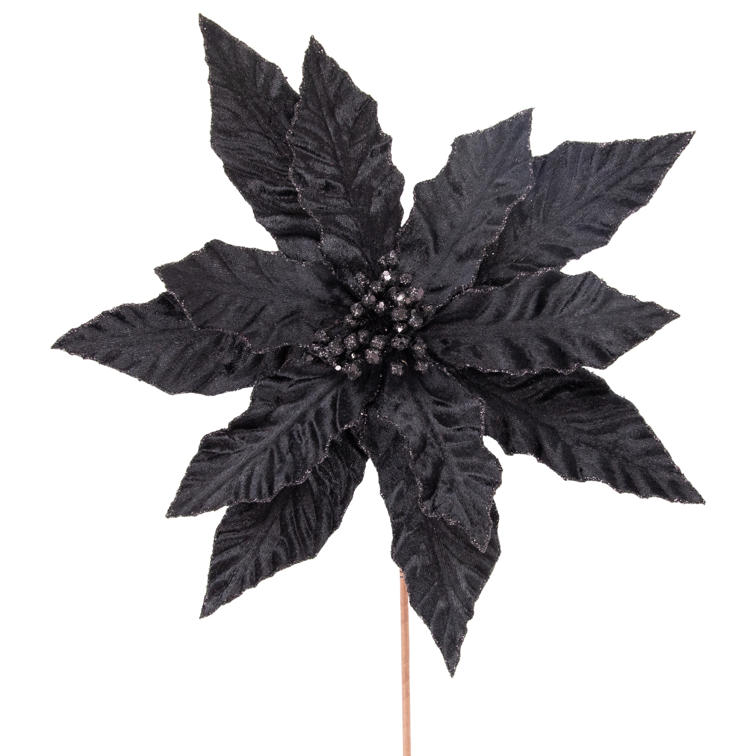 Gerbe de tige de Noël scintillante avec poinsettia, noir, 26 po