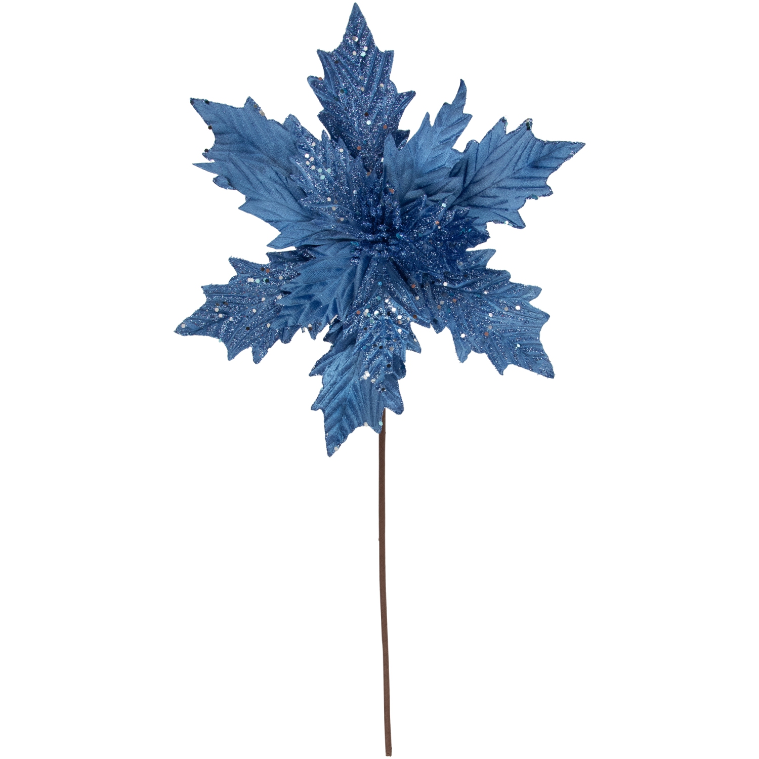Gerbe de tige de Noël poinsettia bleue scintillante, 24 po