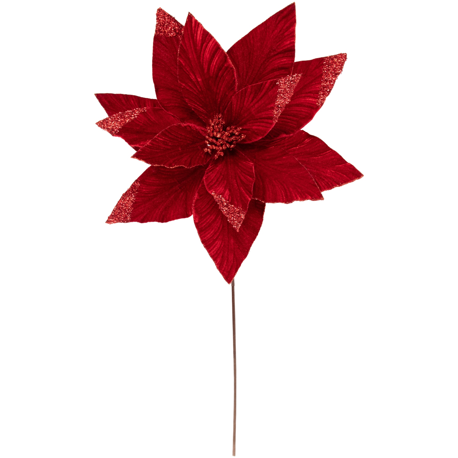 24" Red Glittered Poinsettia Christmas Stem Spray