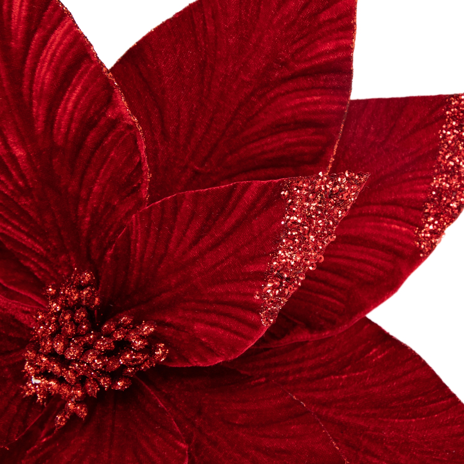 24" Red Glittered Poinsettia Christmas Stem Spray