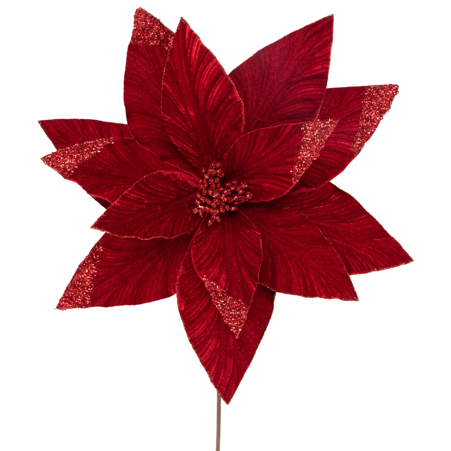 24" Red Glittered Poinsettia Christmas Stem Spray