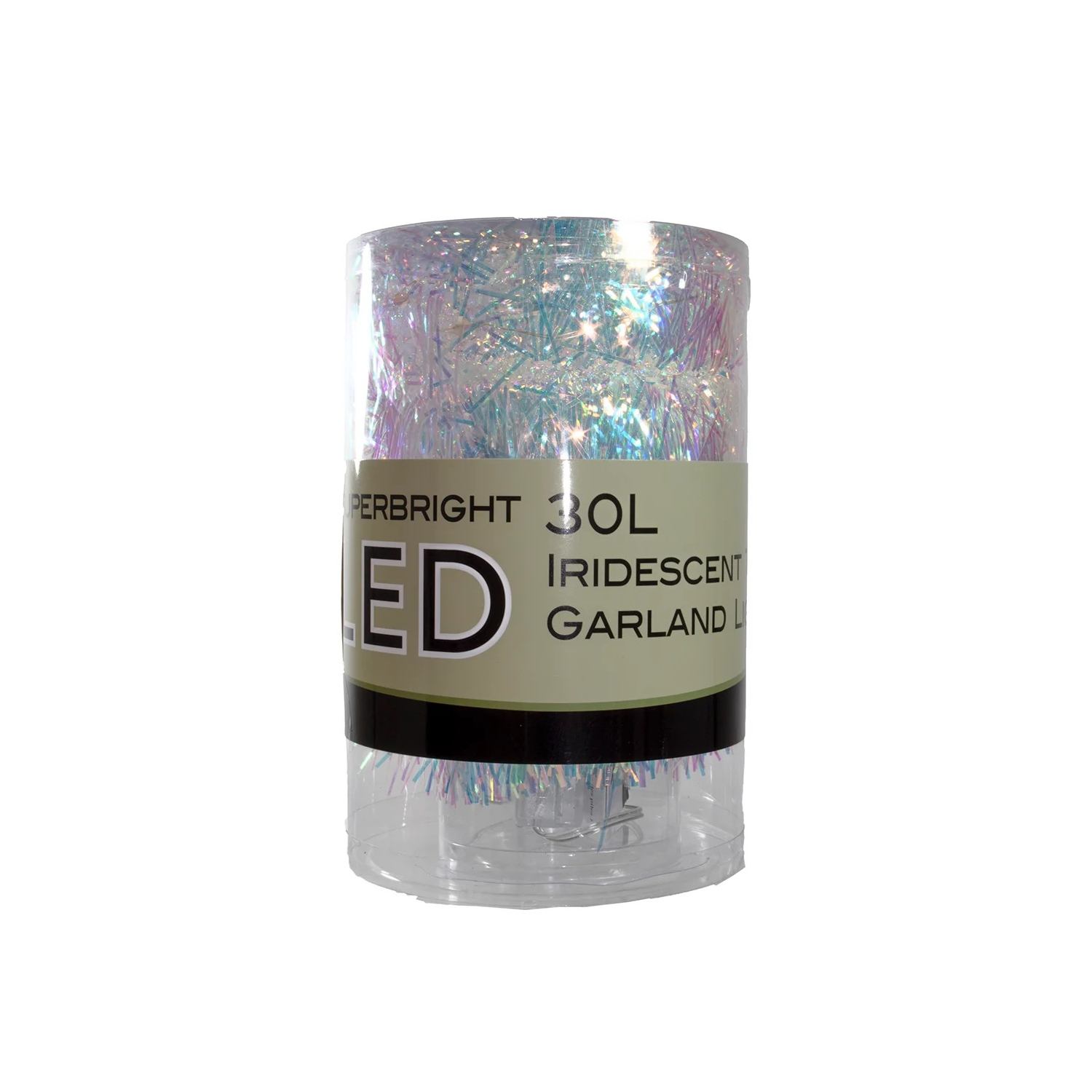 Guirlande de Noël scintillante iridescente éclairée à piles - LED blanc chaud - 9,25 pi