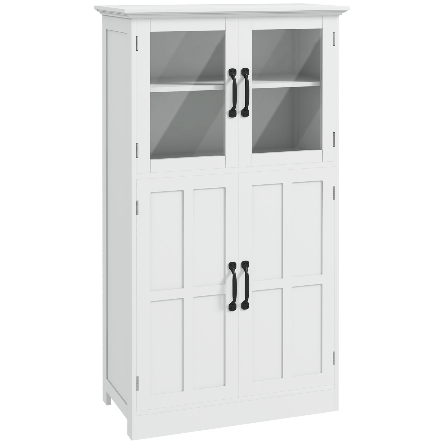 Armoire de rangement HOMCOM, armoire de cuisine autonome, buffet moderne avec 4 tablettes, tablettes réglables et portes en verre pour le salon, blanc