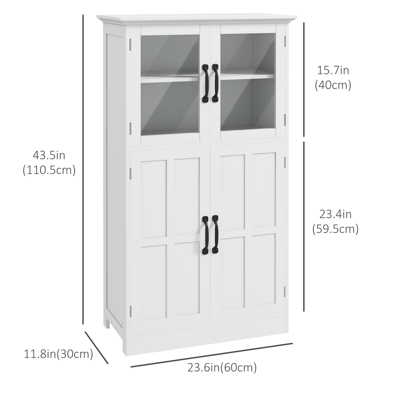 Armoire de rangement HOMCOM, armoire de cuisine autonome, buffet moderne avec 4 tablettes, tablettes réglables et portes en verre pour le salon, blanc