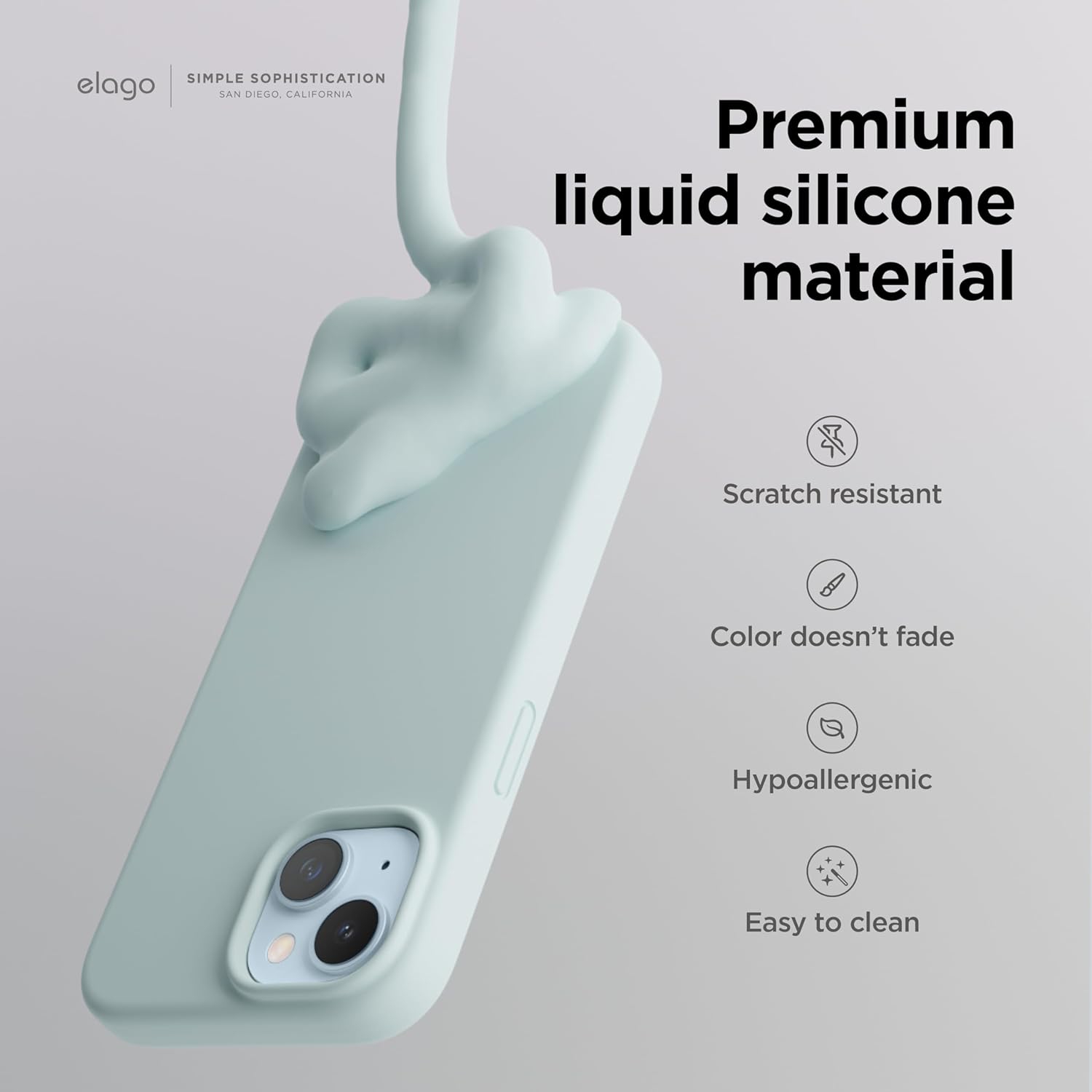 Elago compatible avec l’étui iPhone 15, l’étui en silicone liquide, l’étui protecteur intégral, antichoc, l’étui mince pour téléphone, doublure douce