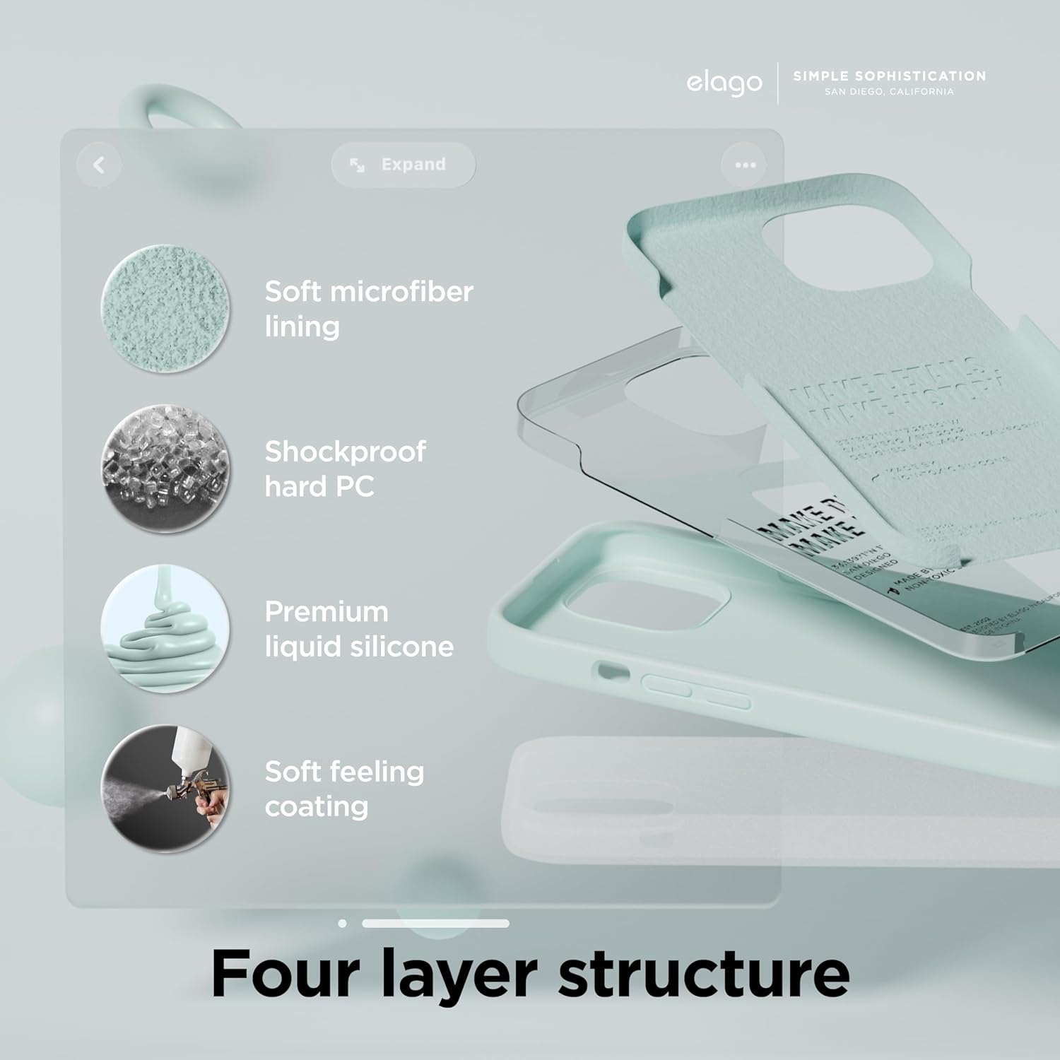 Elago compatible avec l’étui iPhone 15, l’étui en silicone liquide, l’étui protecteur intégral, antichoc, l’étui mince pour téléphone, doublure douce