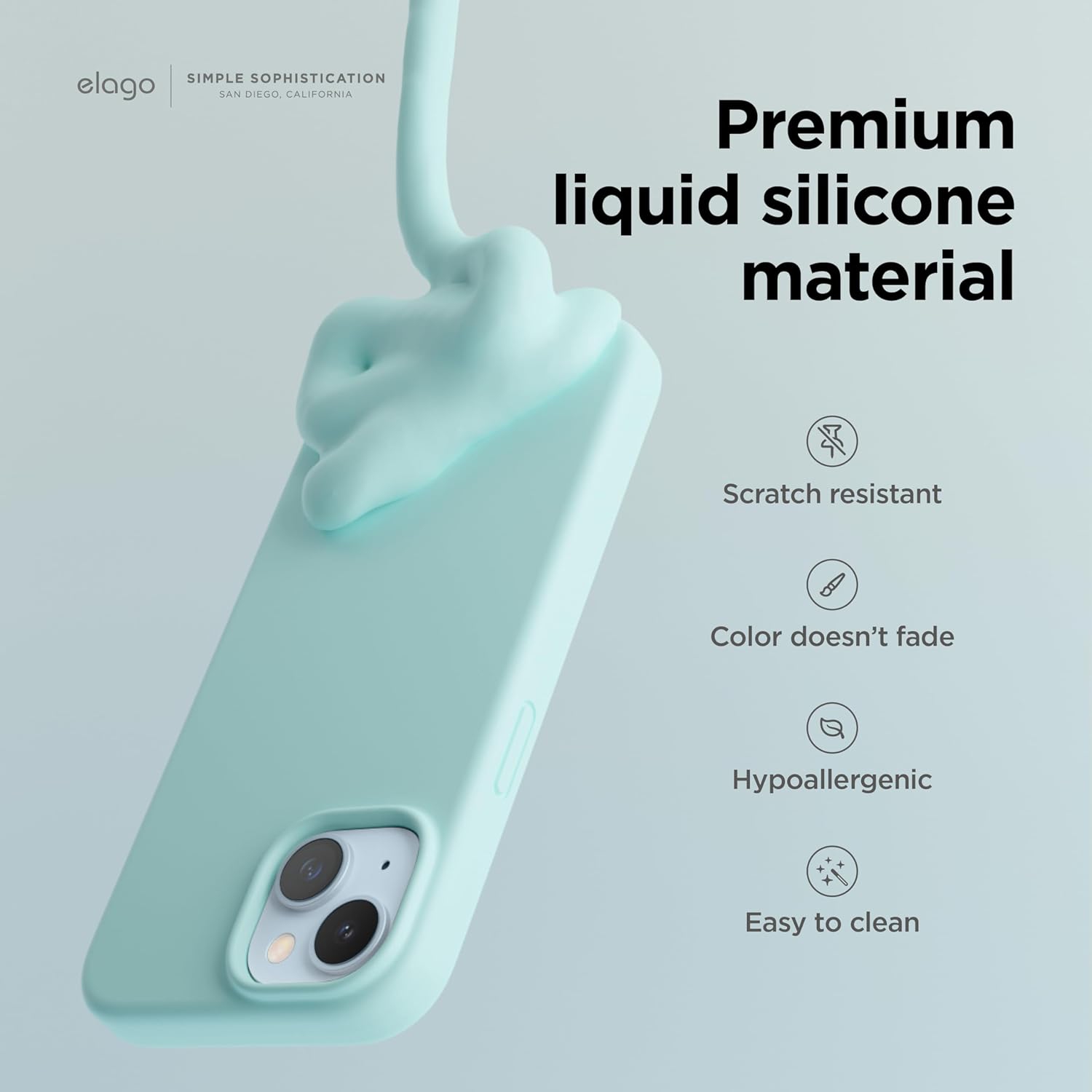 Elago compatible avec l'étui iPhone 15, l'étui en silicone liquide, l'étui protecteur intégral, antichoc, l'étui mince pour téléphone, la doublure