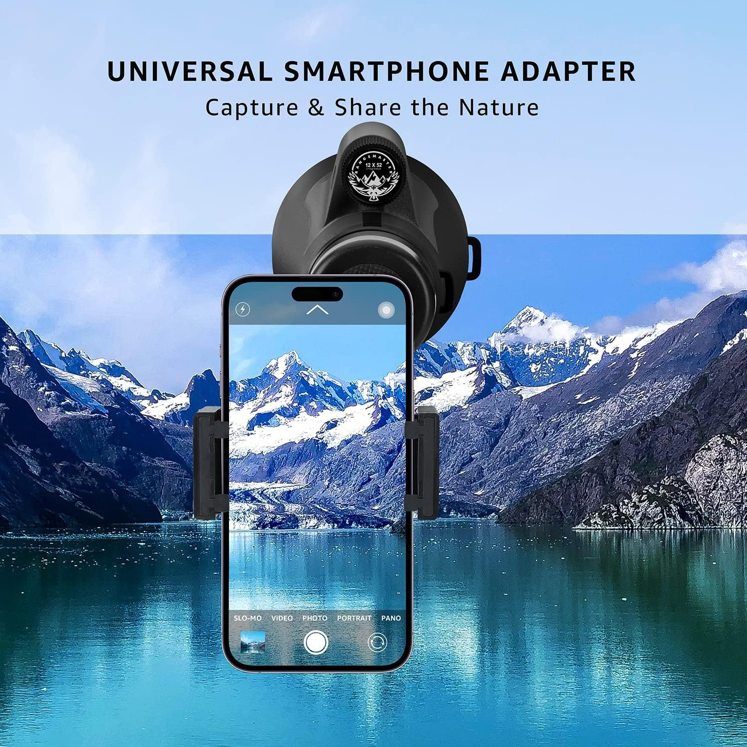 Python 12x52 Range Master Ultra HD Monocular Telescope High Powered for Adults with Smartphone Adapter, Leather Bag, Hand Strap