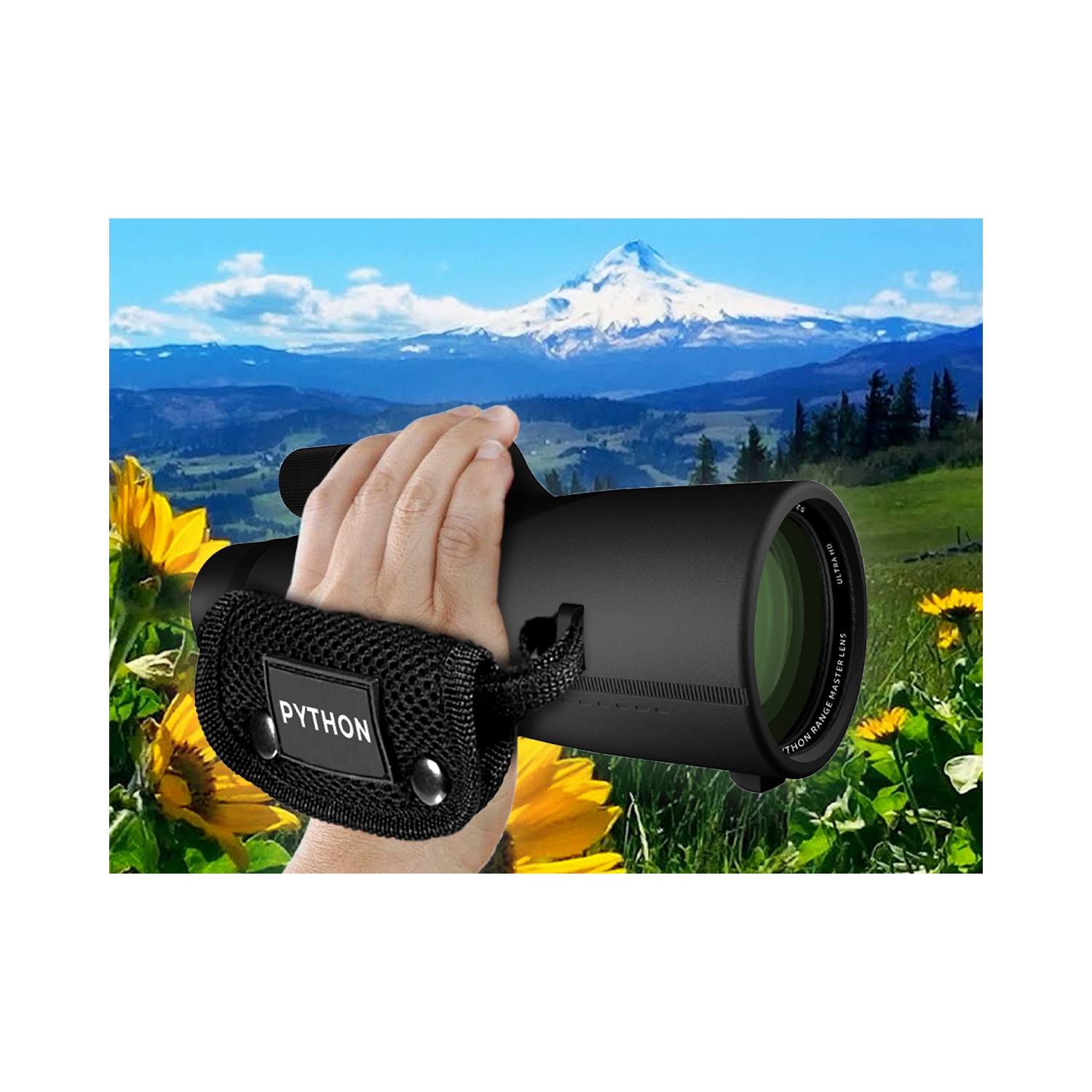 Python 12x52 Range Master Ultra HD Monocular Telescope High Powered for Adults with Smartphone Adapter, Leather Bag, Hand Strap