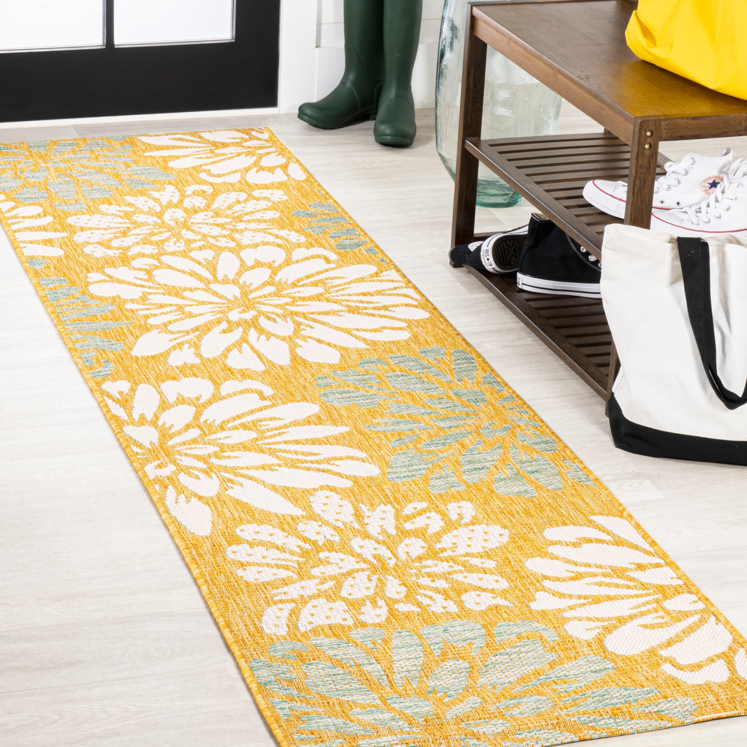 Tapis moderne tissé texturé à motif floral pour l'intérieur et l'extérieur Zinnia