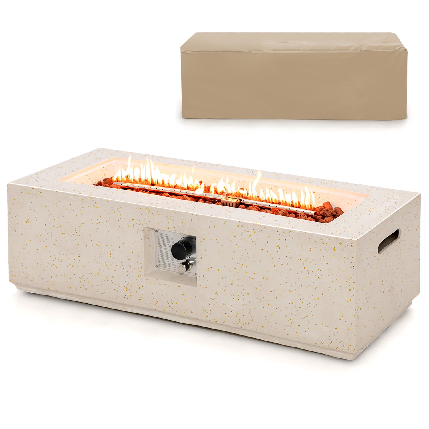 Costway 42" Terrazzo Fire Pit Table 50,000 BTU Rectangle Propane Fire Pit with PVC Cover