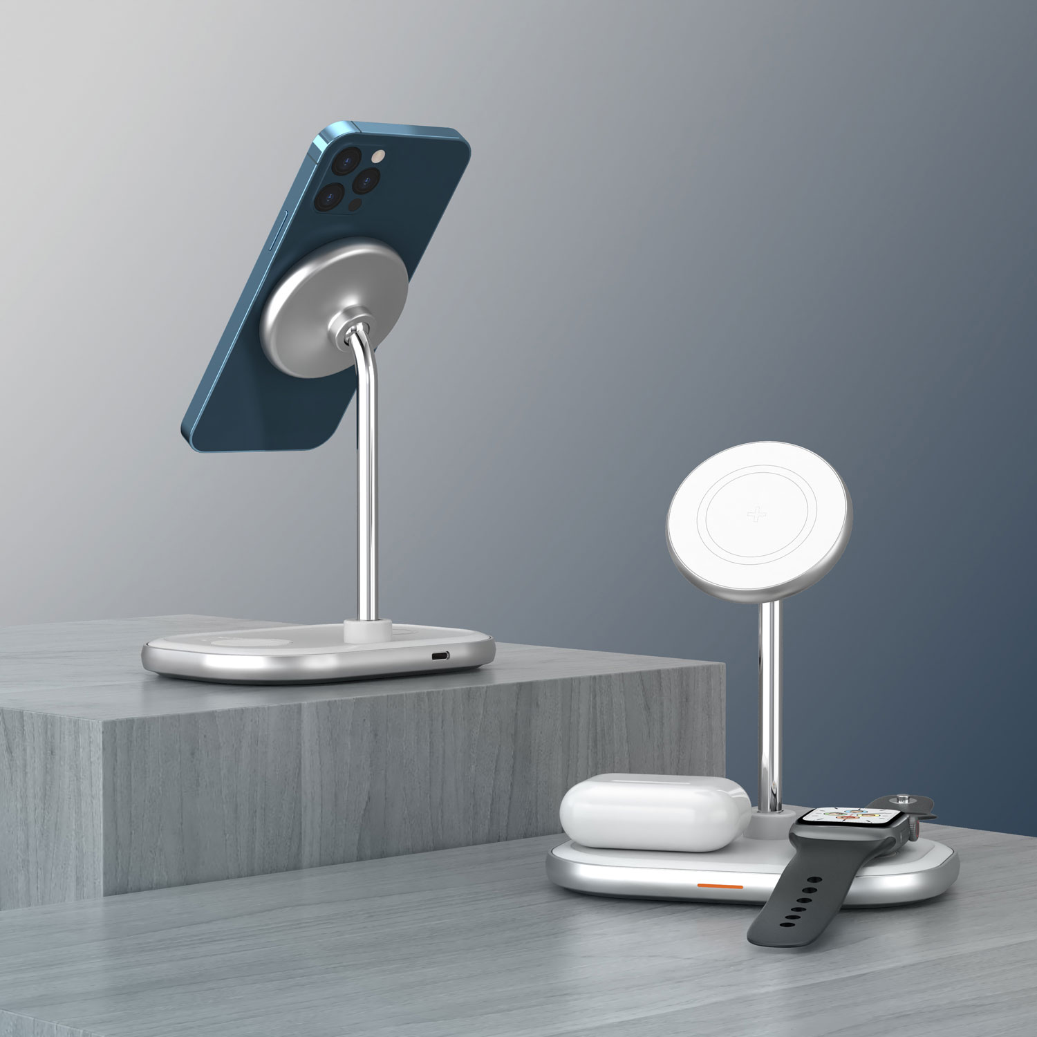 Support de chargement magnétique sans fil 3-en-1 de 7,5 W d'Energizer - Blanc/Métal