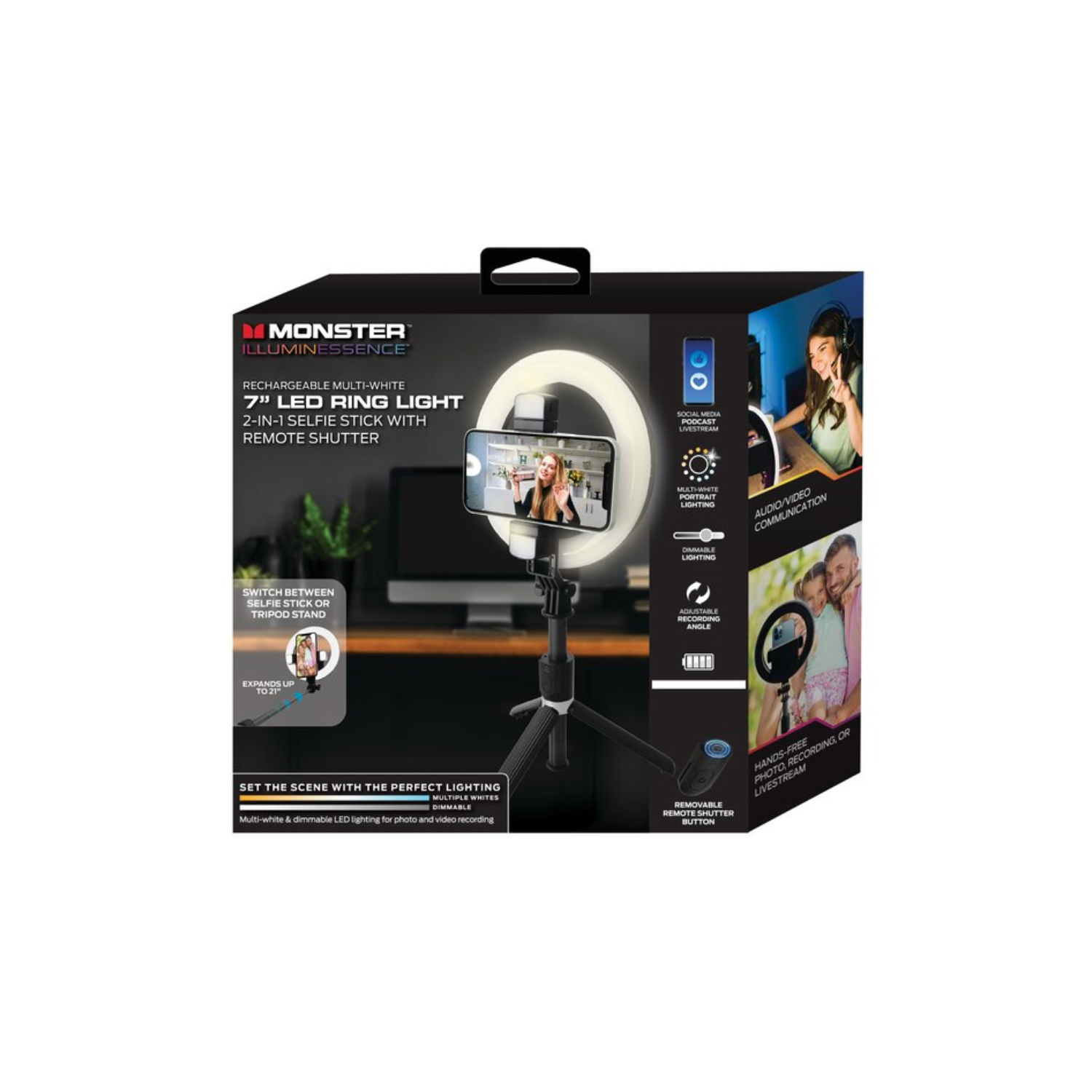 Trépied avec anneau lumineux DEL 7&nbsp;po pour égoportraits MSV7-1007-MWT de Monster