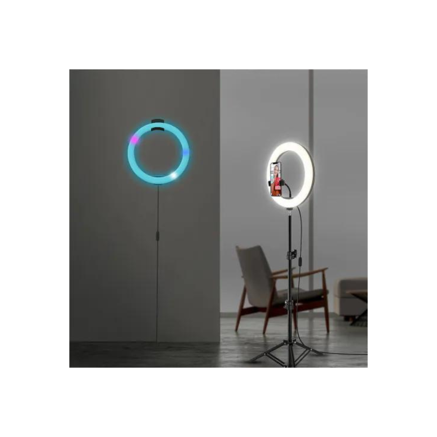 La lampe à anneau intelligent MLB7-1068-RGB Studio plus de Monster avec trousse de blogue vidéo DEL comprend un trépied avec support