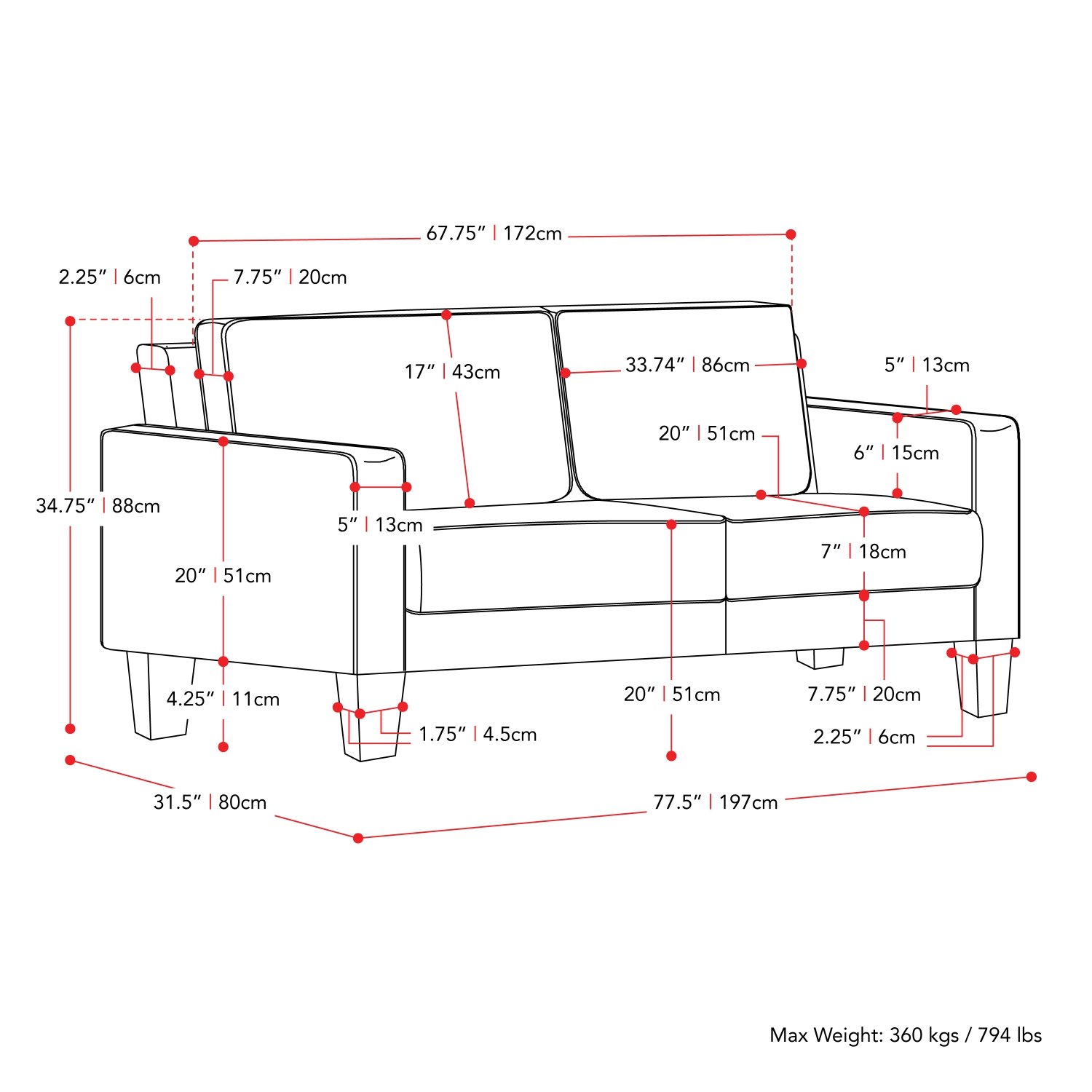 Sofa à trois sièges en tissu bleu Georgia de CorLiving