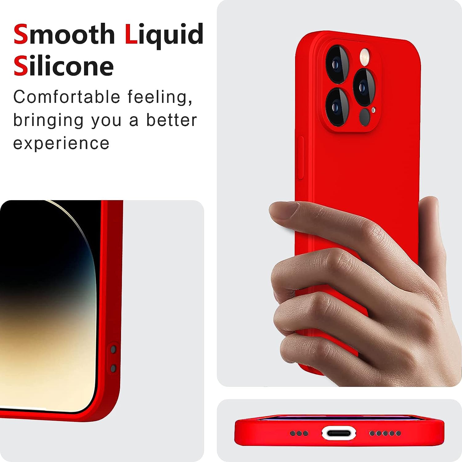 Silicone Slim Full-Body Protective Cover Case for iPhone 15 Pro, Soft Silicone Bumper Cover Shockproof Protective Anti-Scratch Case