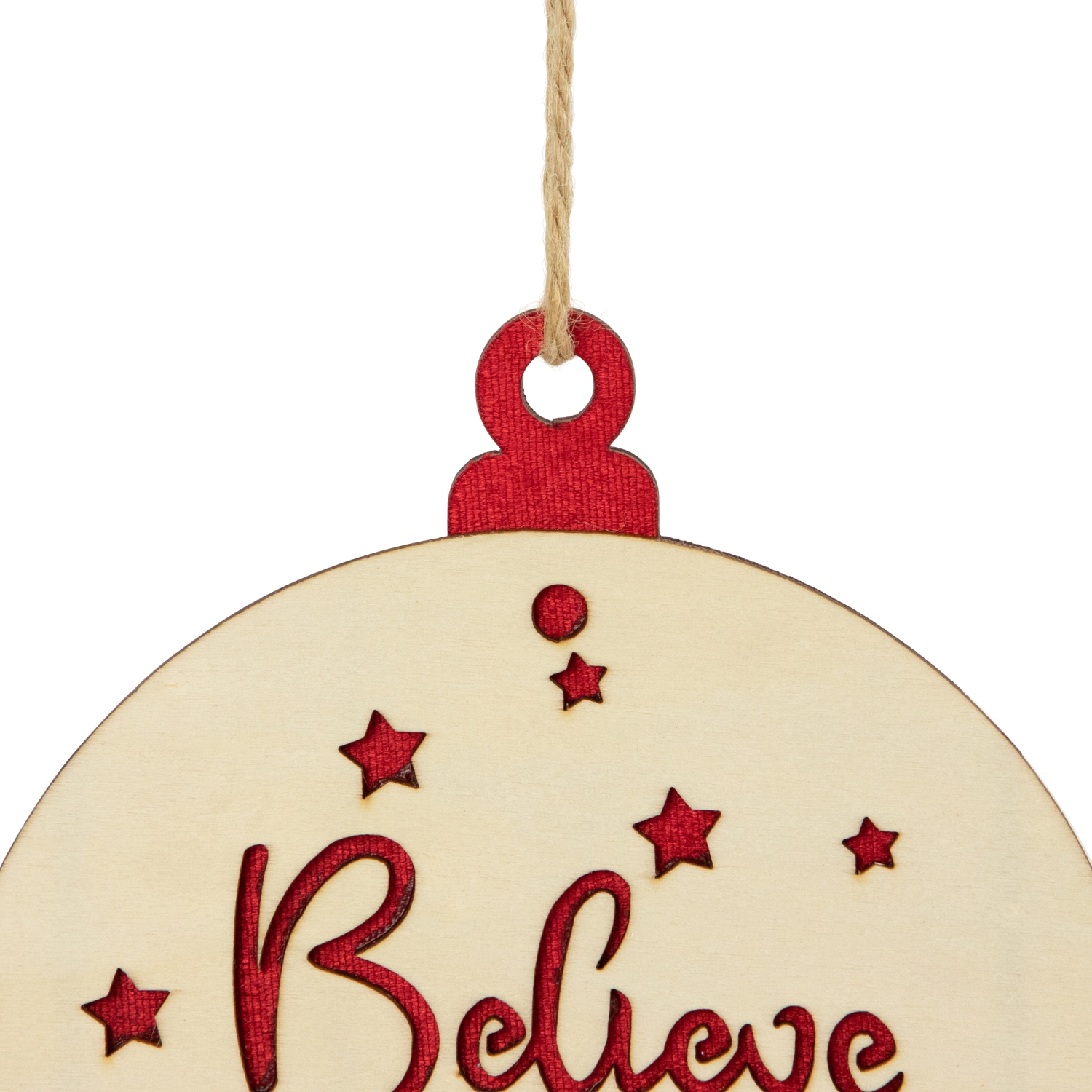 Décoration de Noël « Believe », flocon de neige et étoile, 7 po, rouge et beige